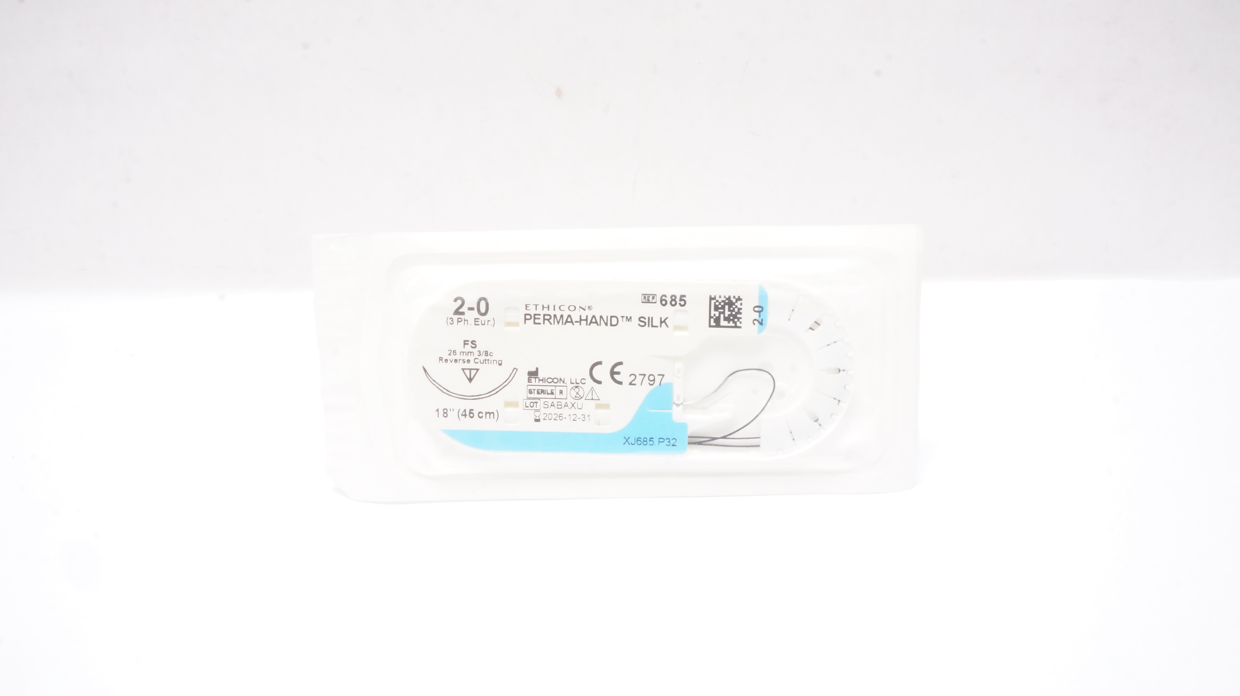 Ethicon 685 2-0 Perma-Hand Silk Stre FS 26mm 3/8c Reverse Cutting 18inch