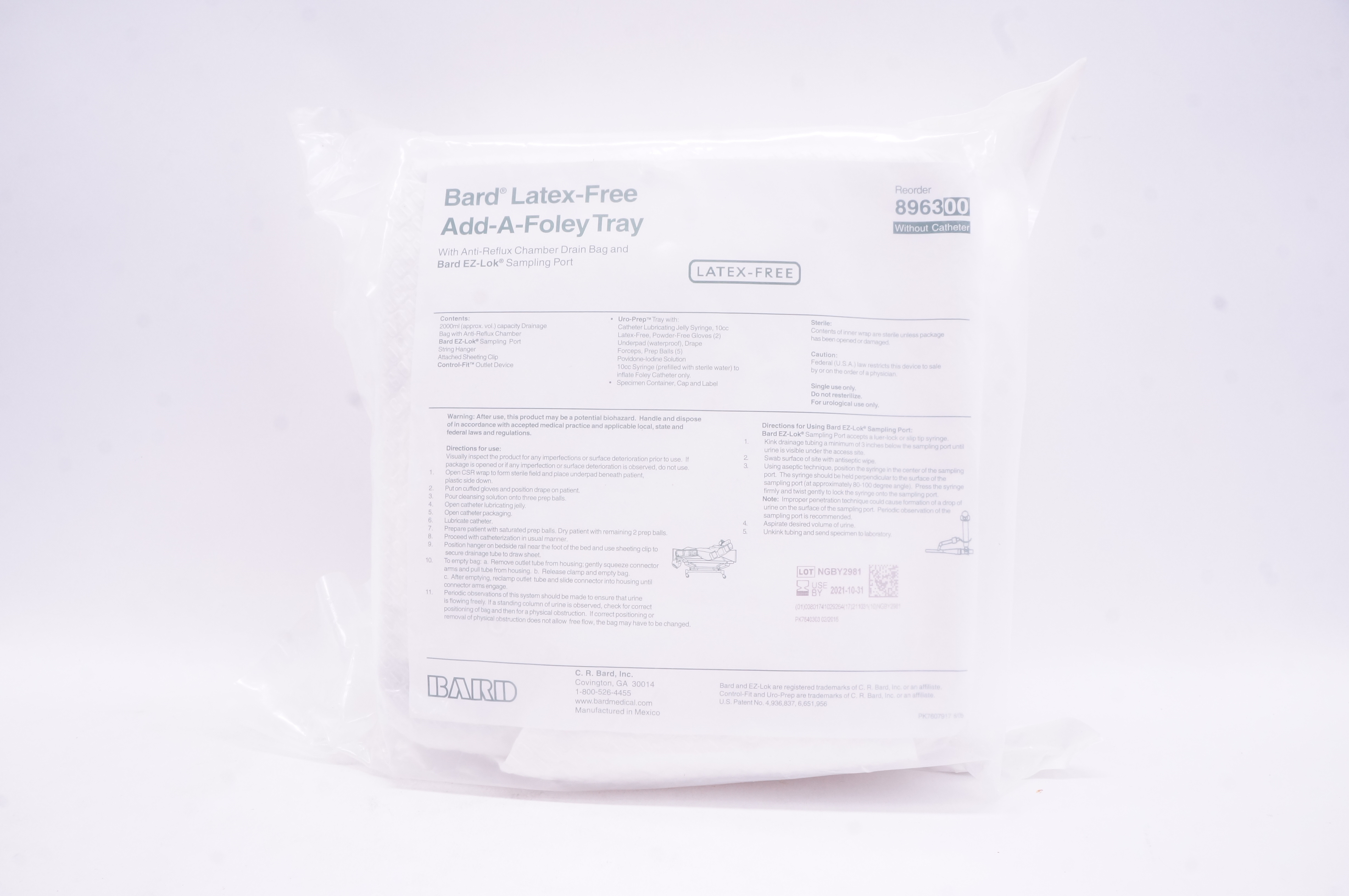 Bard 896300 Latex- Free Add-A-Foley Tray (x)