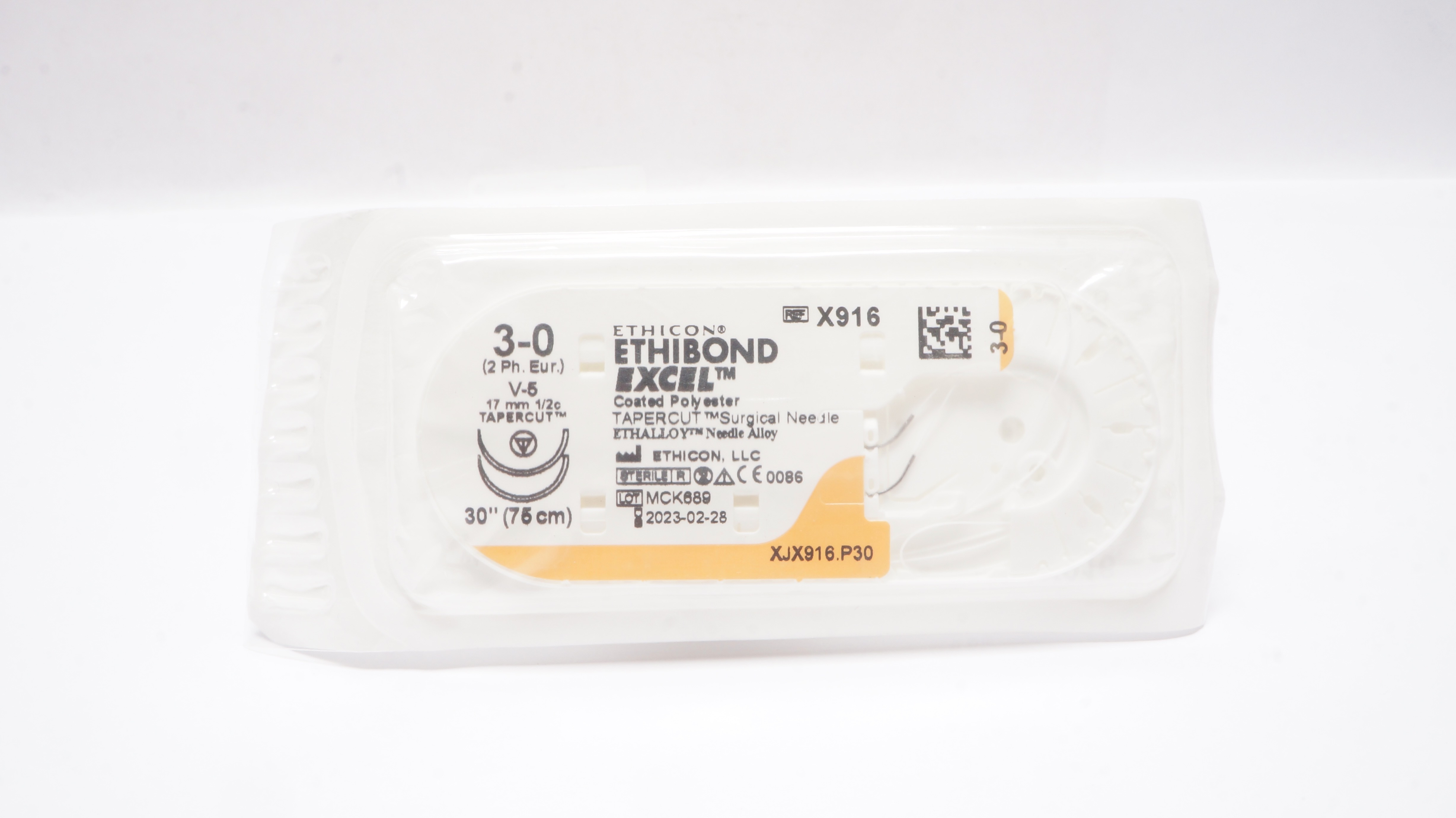 Ethicon X916 3-0 Ethibond Excel Coated Polyester V-5 17mm 1/2c Tapercut 30 in(x)