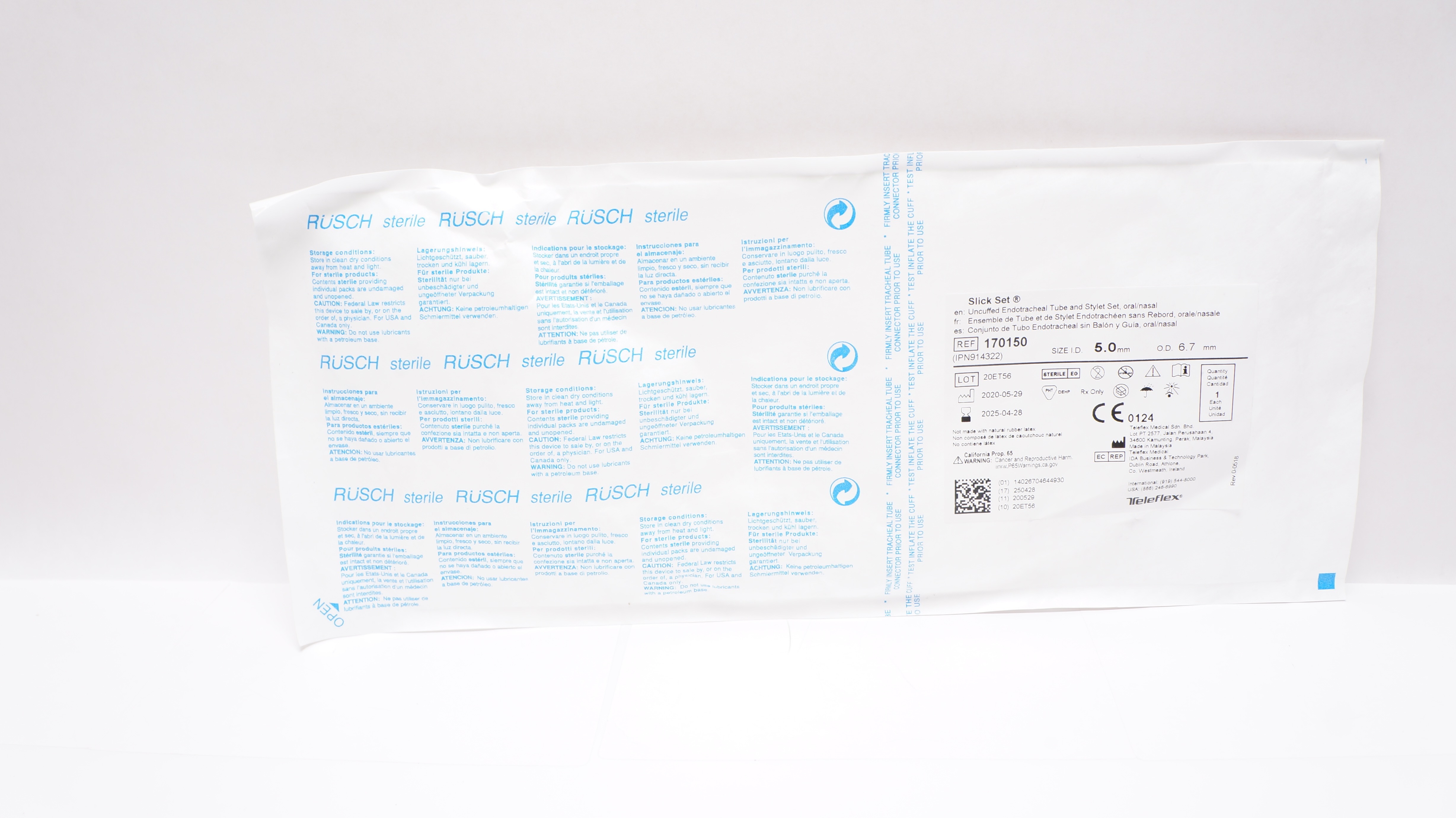 Teleflex 170150 Slick Set Uncuffed Endotracheal Tube & Stylet Set 5.0mm x 6.7mm