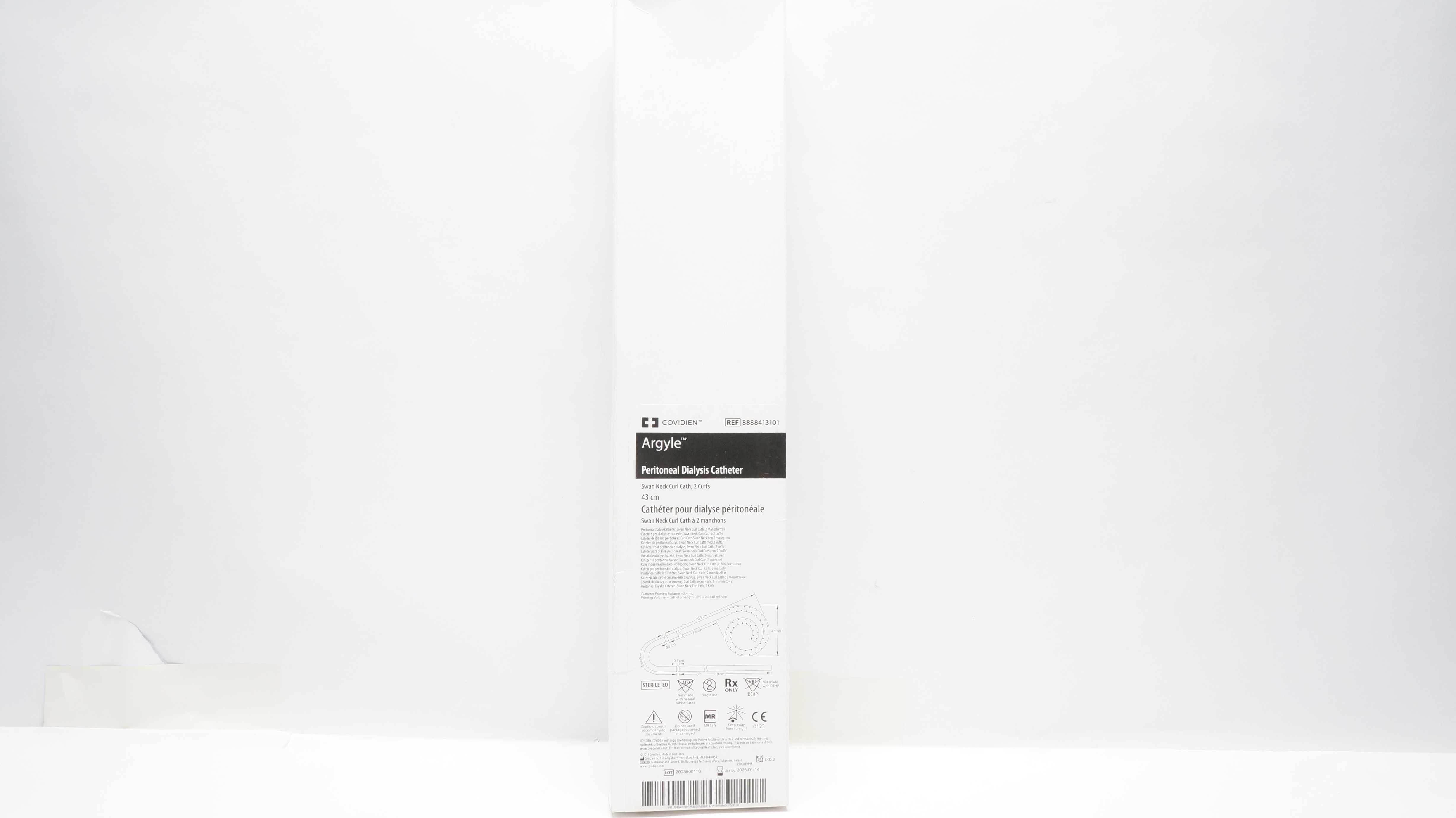 Covidien 8888413101 Argyle Peritoneal Dialysis Cath. Swan Neck Curl, 2 Cuffs (x)