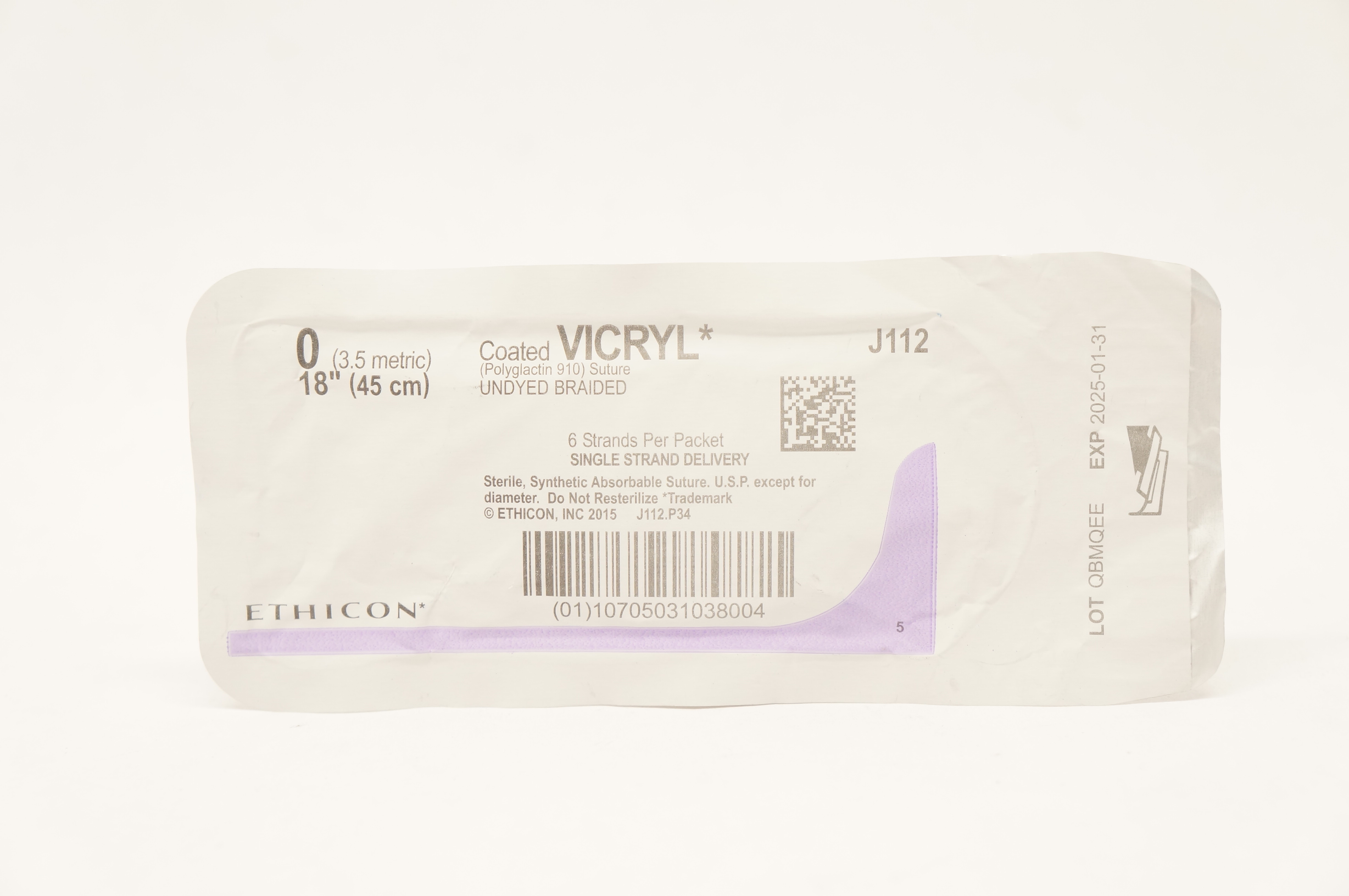 Ethicon J112 0 Coated VICRYL Stre Undyed Braided 18inch