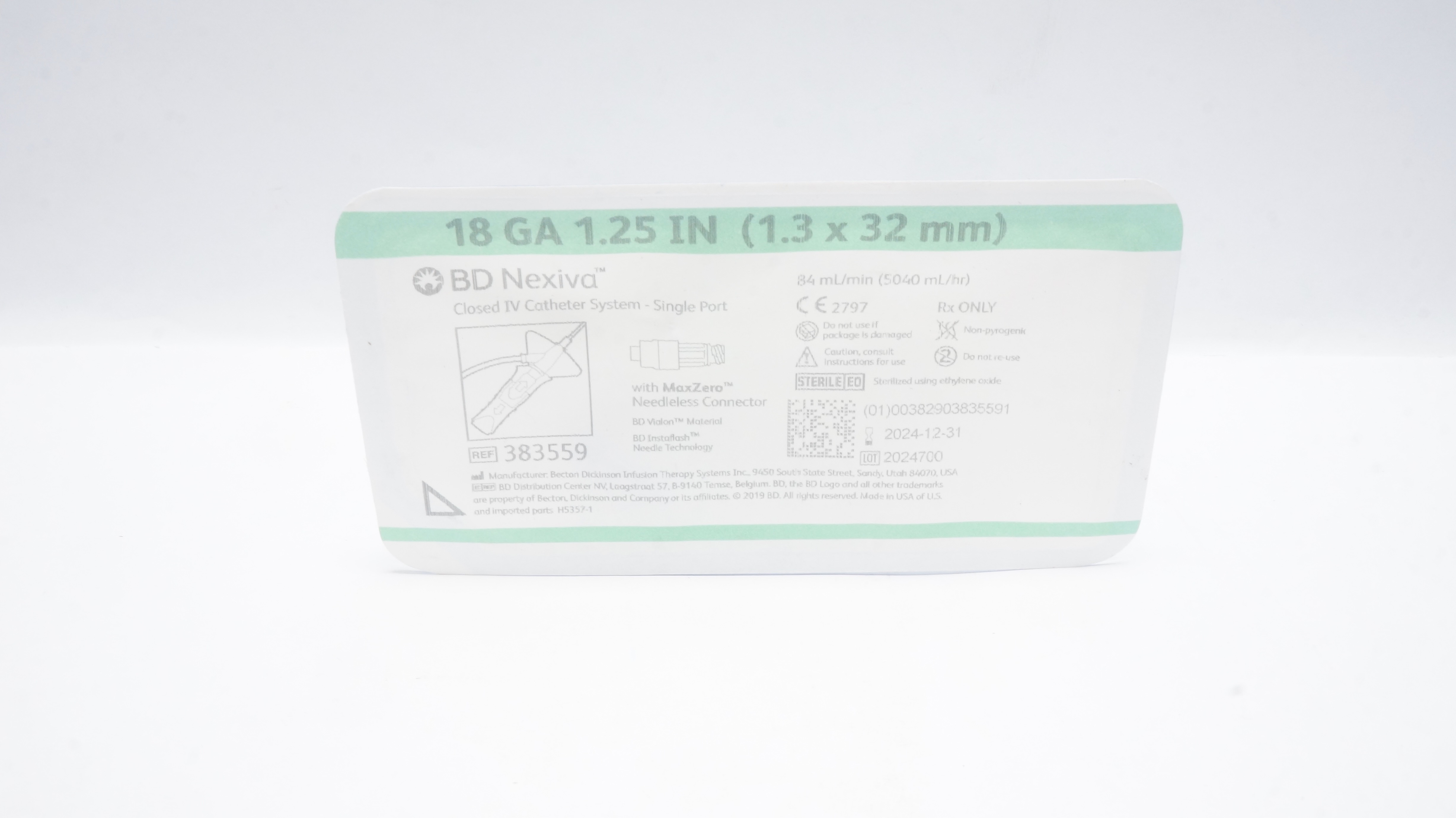 BD 383559 Nexiva Closed IV Cath. System W/Ndleless Connector 18Ga x 1.25inch (x)