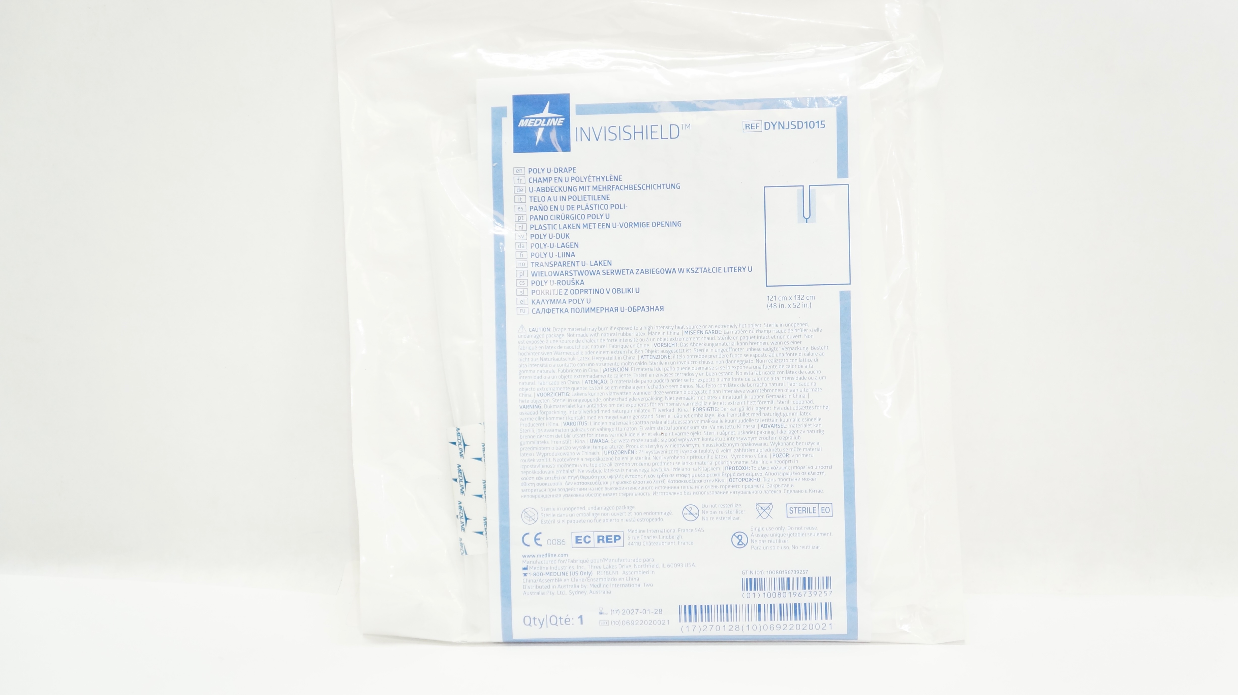 Medline DYNJSD1015 Invisishield Poly U-Drape 48inch x 52inch