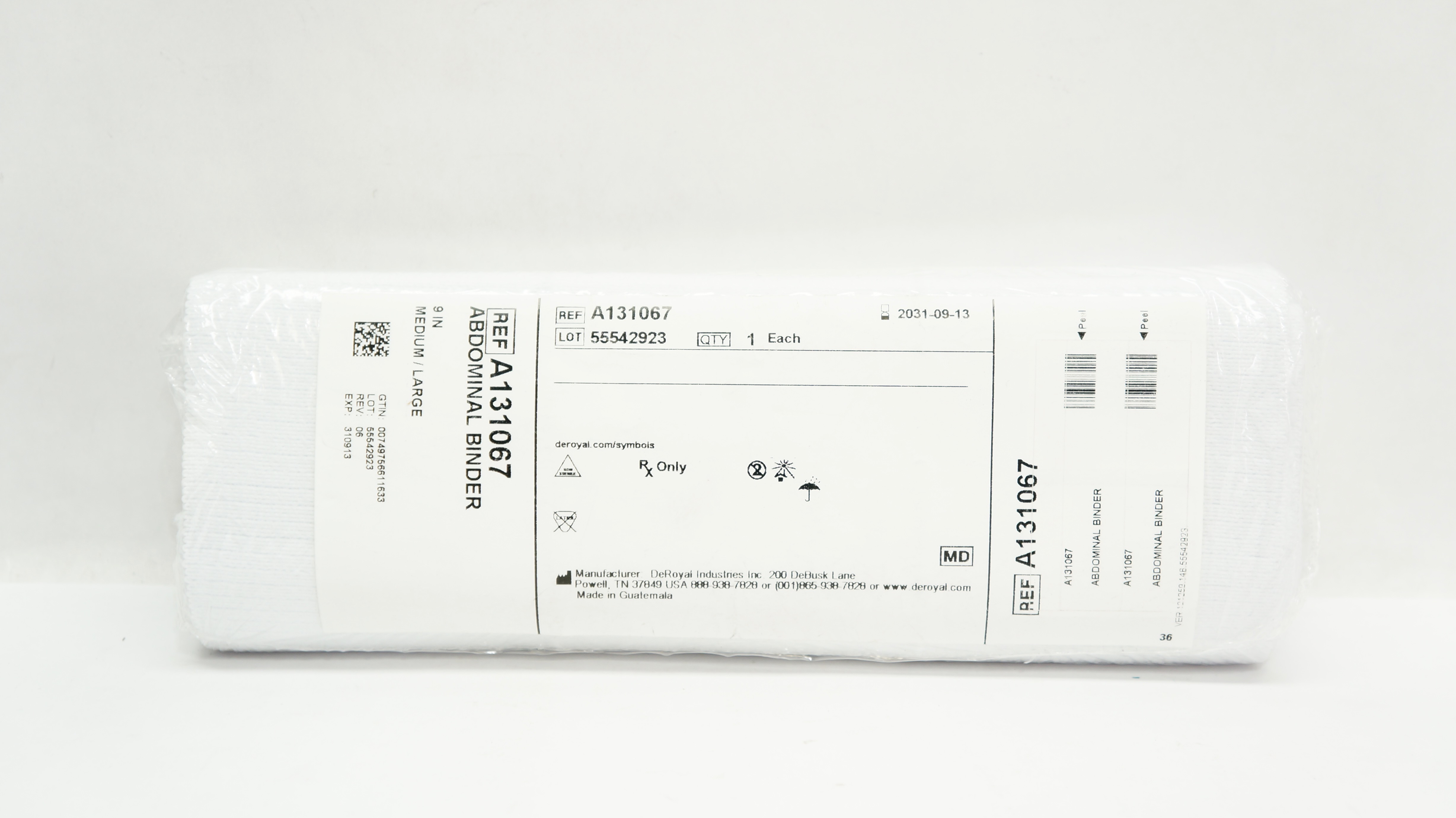 DeRoyal A131067 Abdominal Binder 9inch Medium/Large