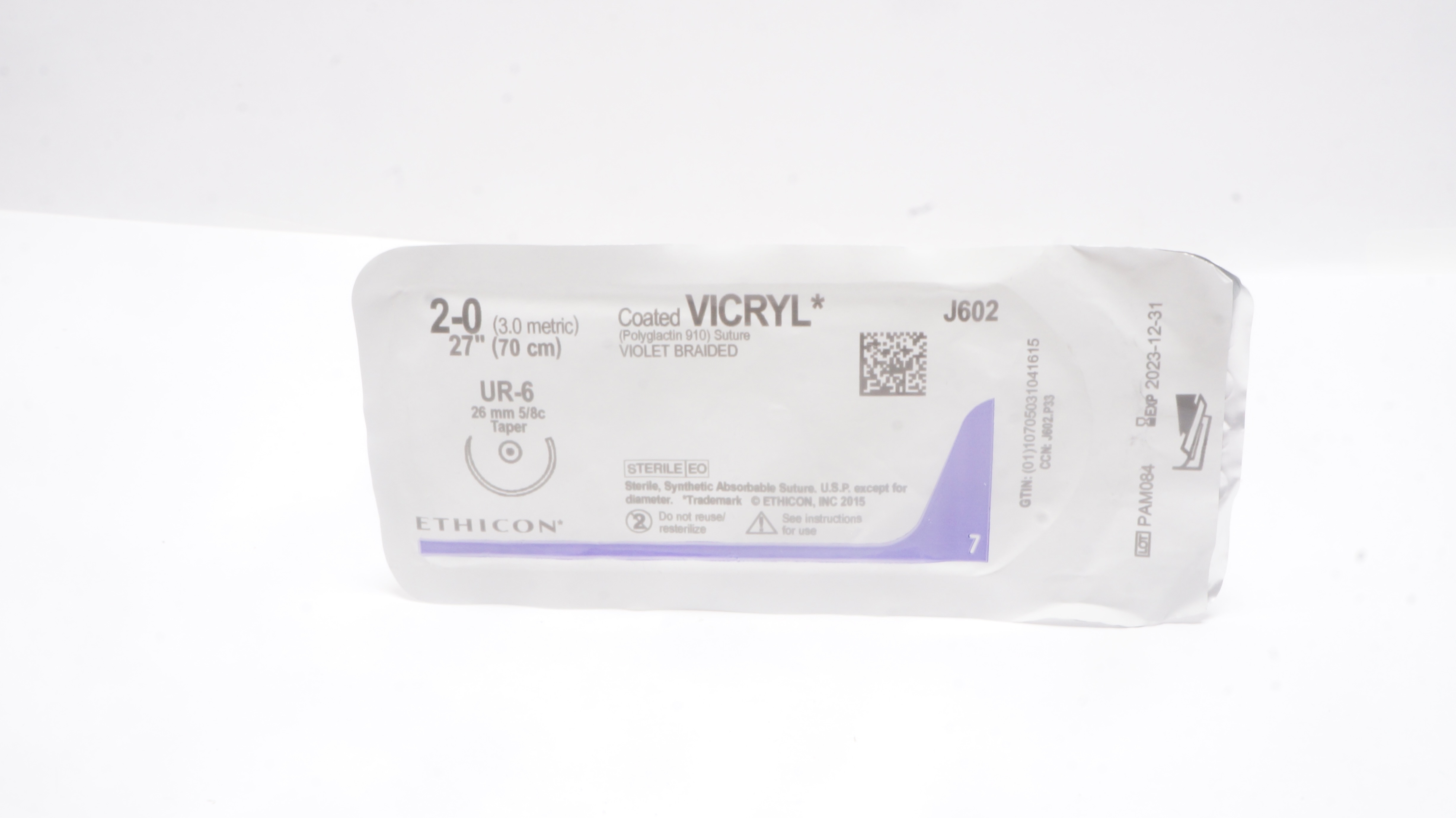 Ethicon J602 2-0 Coated VICRYL Stre UR-6 26mm 5/8c Taper, 27 inch