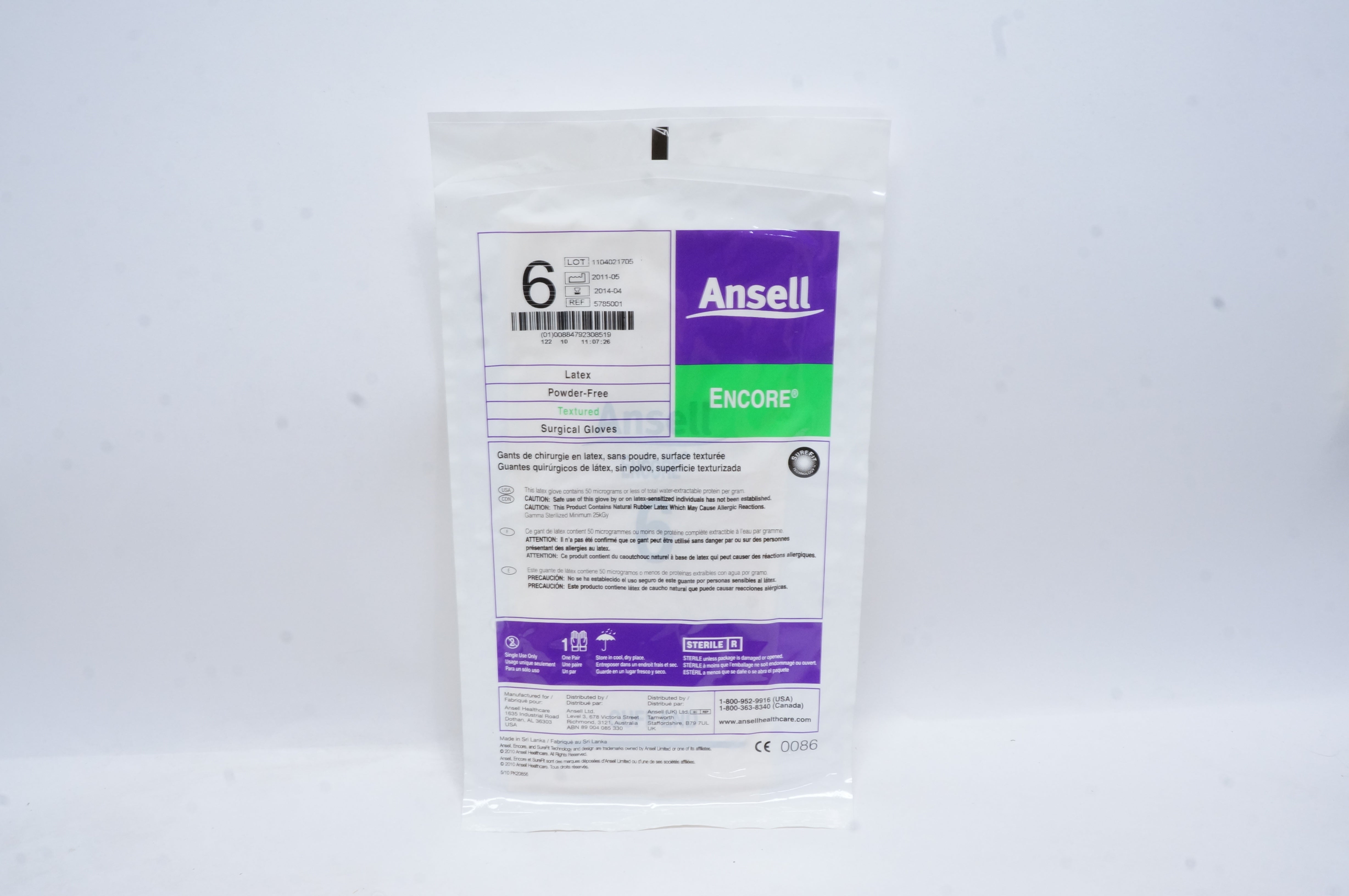 Ansell 5785001 Powder-Free Textured Surgical Gloves Encore, Size 6 (x)