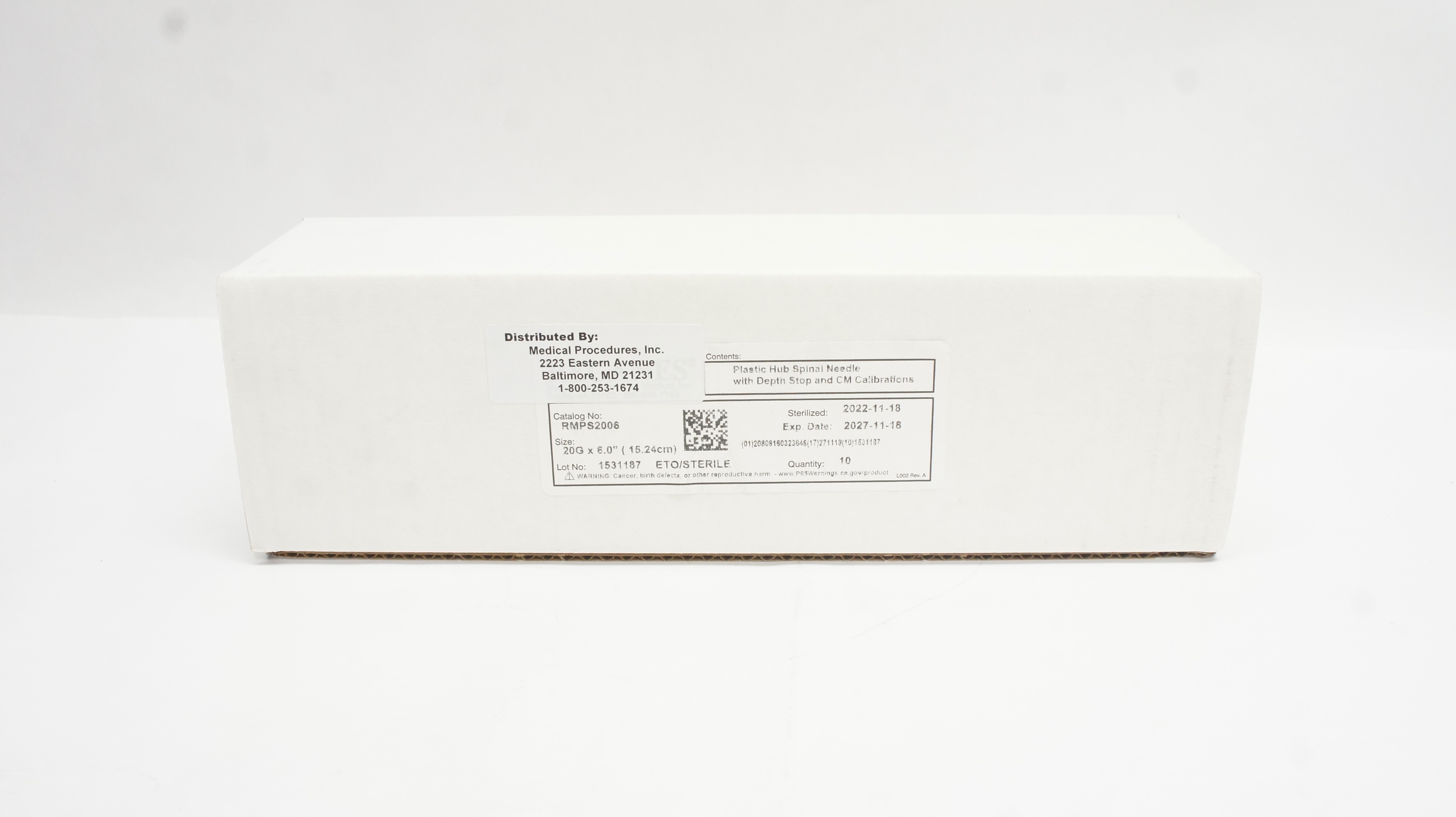 Medical Procedures RMPS2006 Plastic Hub Spinal Needle 20G x 6.0In - Box of 10