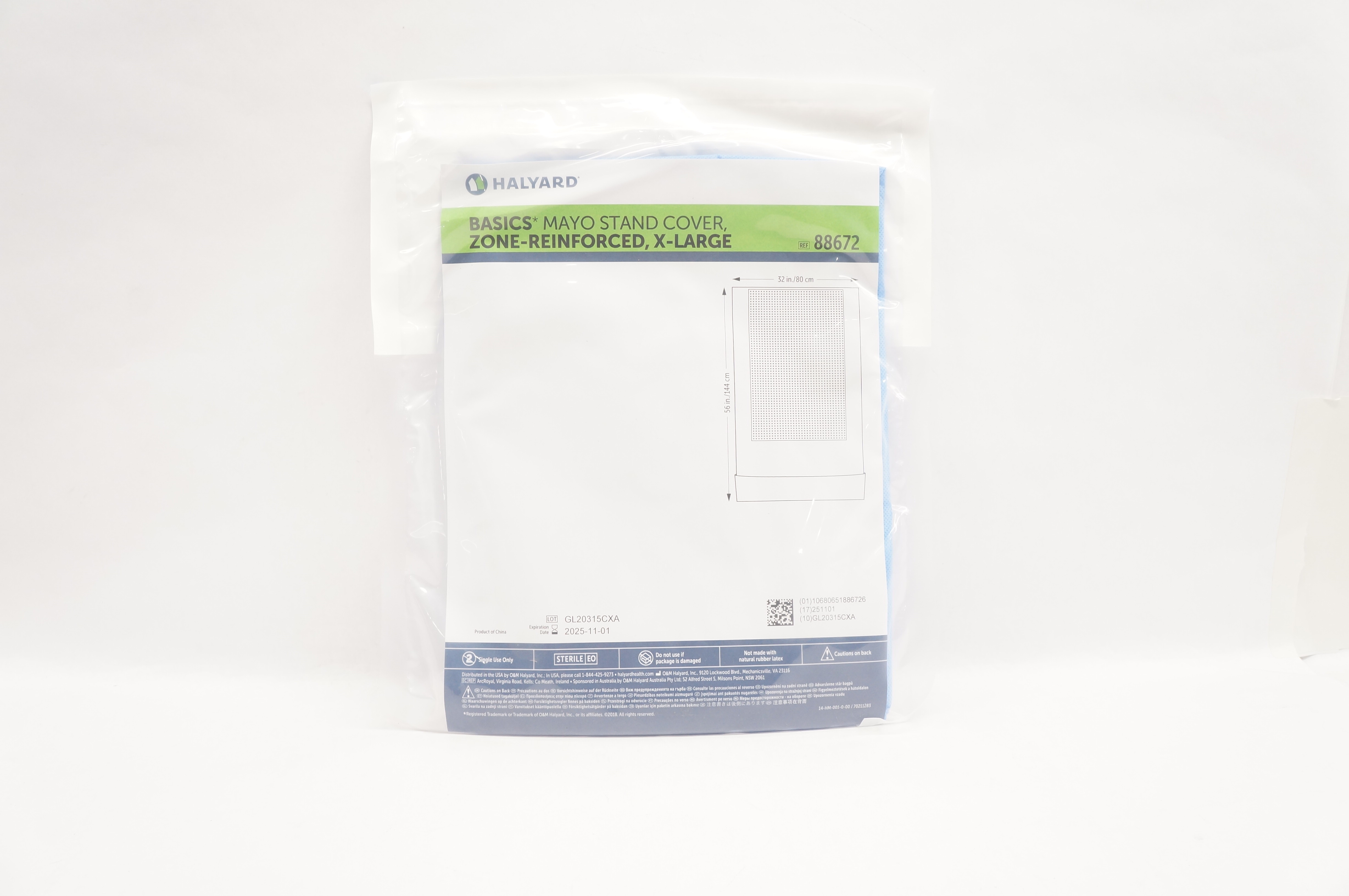 Halyard 88672 BASICS Mayo Stand Cover Zone-Reinforced X-Large 32inch x 56inch