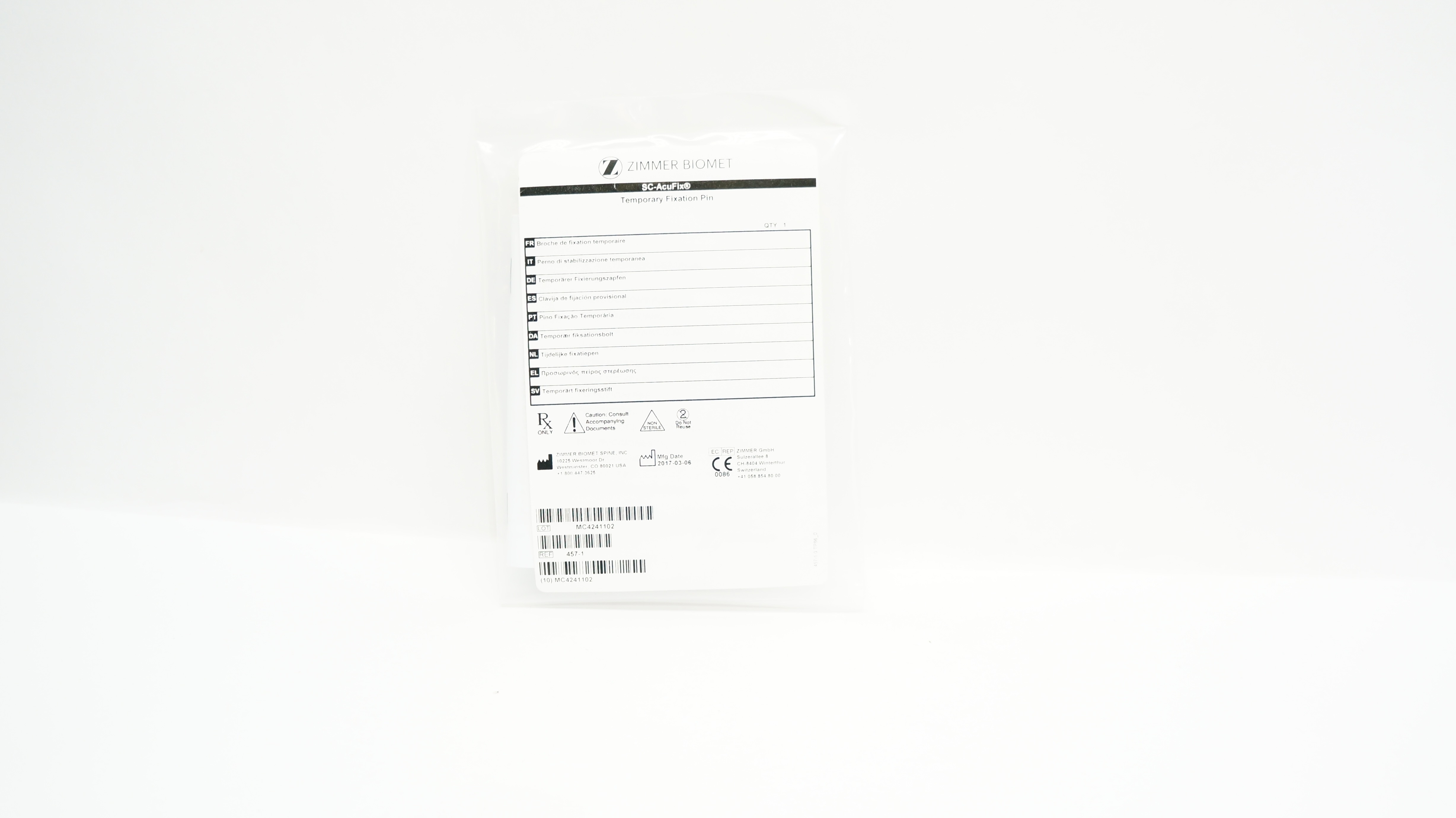 Zimmer Biomet 457-1 SC-AcuFix Temporary Fixation Pin