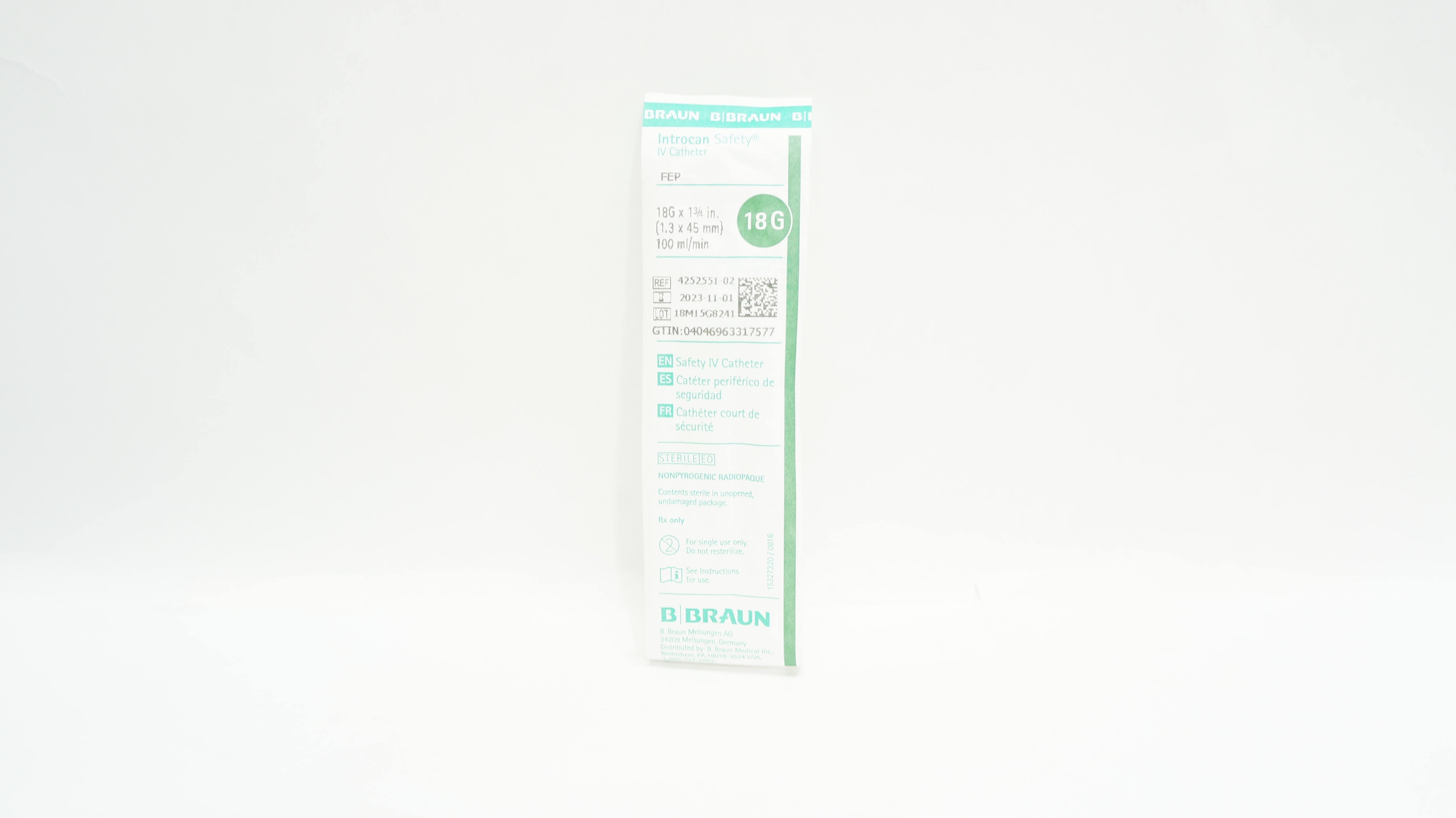 Braun 4252551-02 Introcan Safety IV Cath. 18G x 1 3/4inch 100ml/min