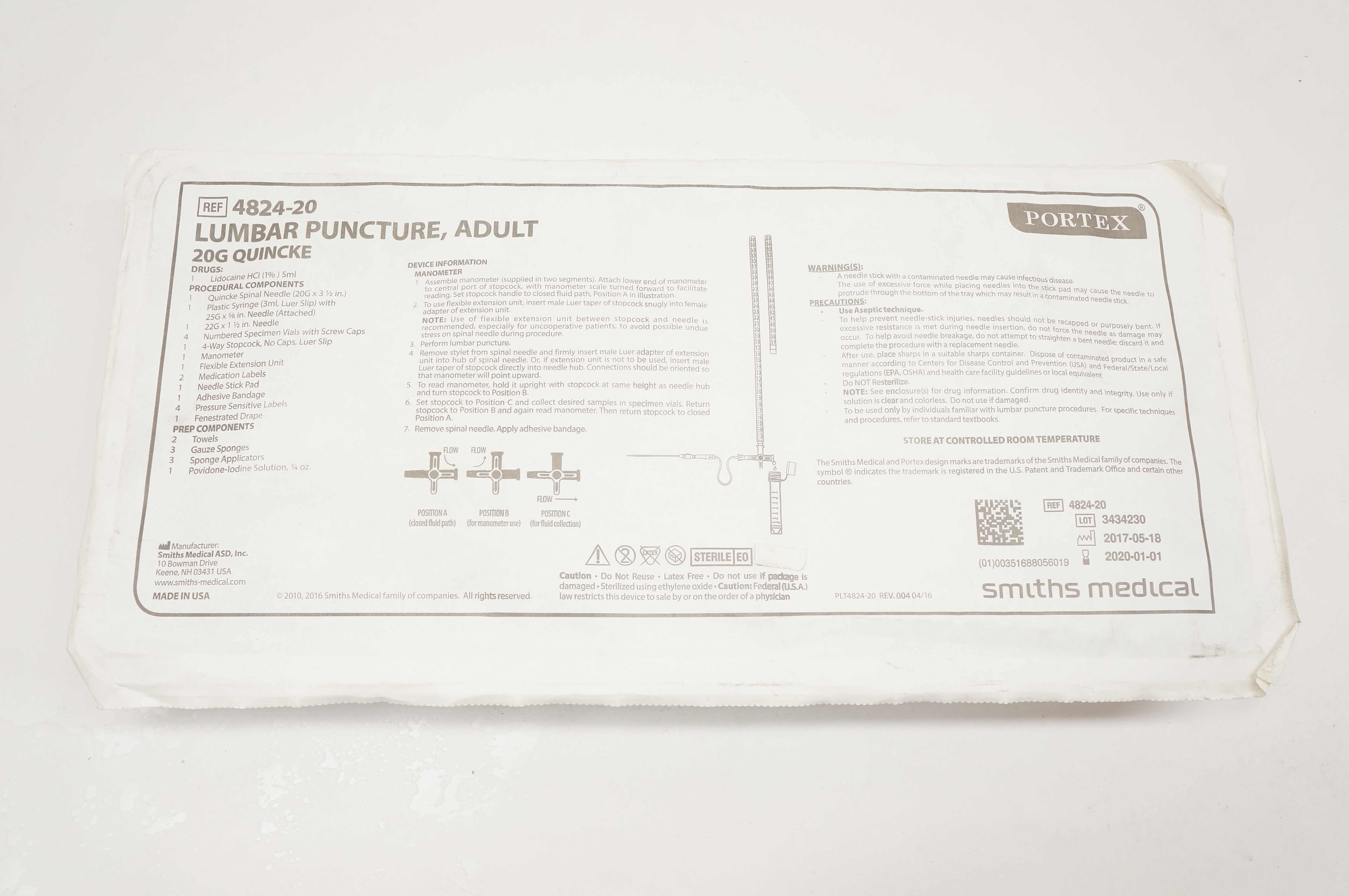 Smiths Medical 4824-20 Portex Lumbar Puncture, Adult 20G Quincke (x)