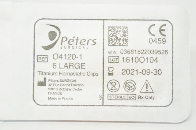 Peters Surgical O4120-1, 6 Large Titanium Hemostatic Clips (x)