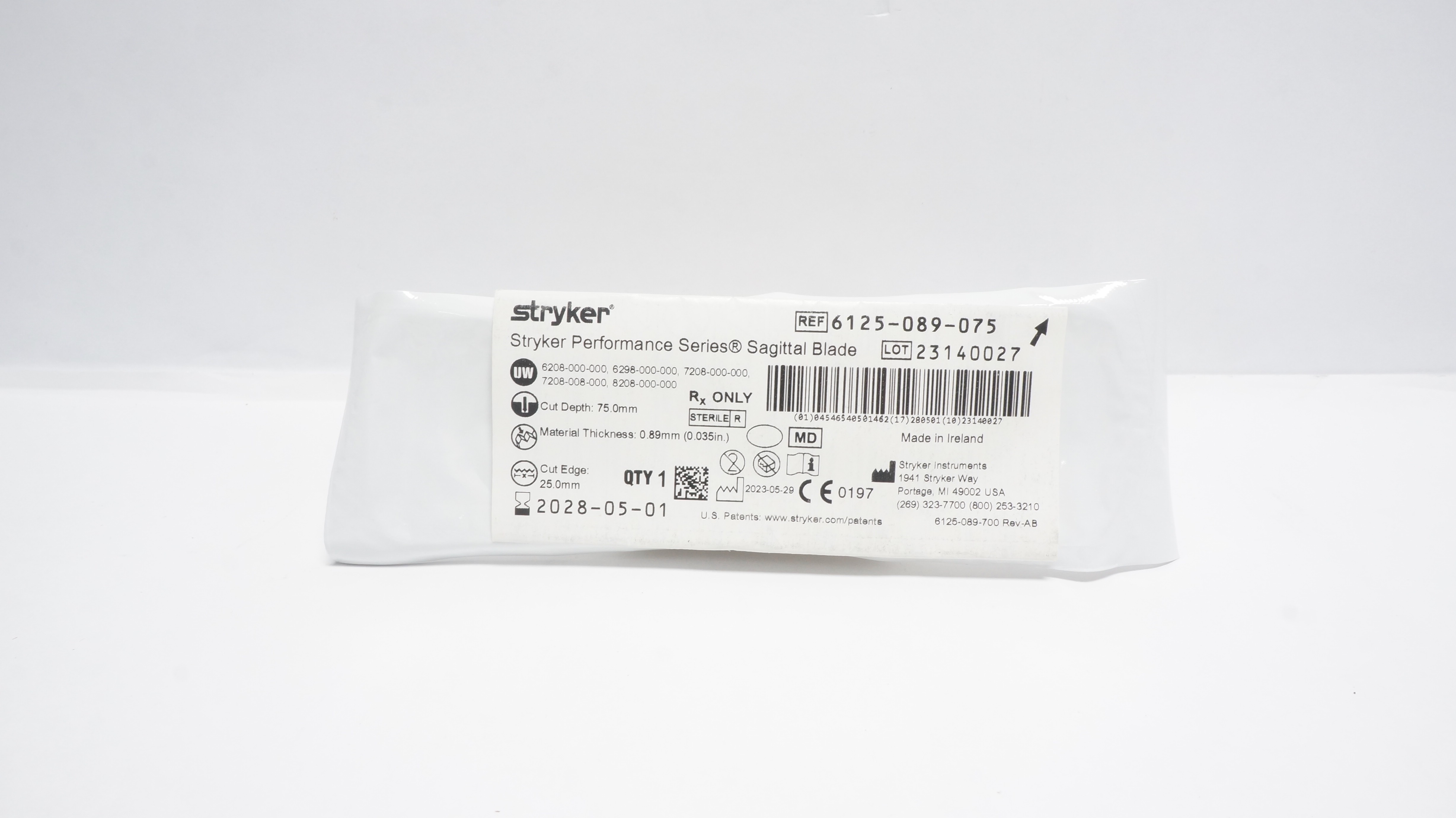 Stryker 6125-089-075 Performance Series Sagittal Blade 0.89mm x 25.0mm