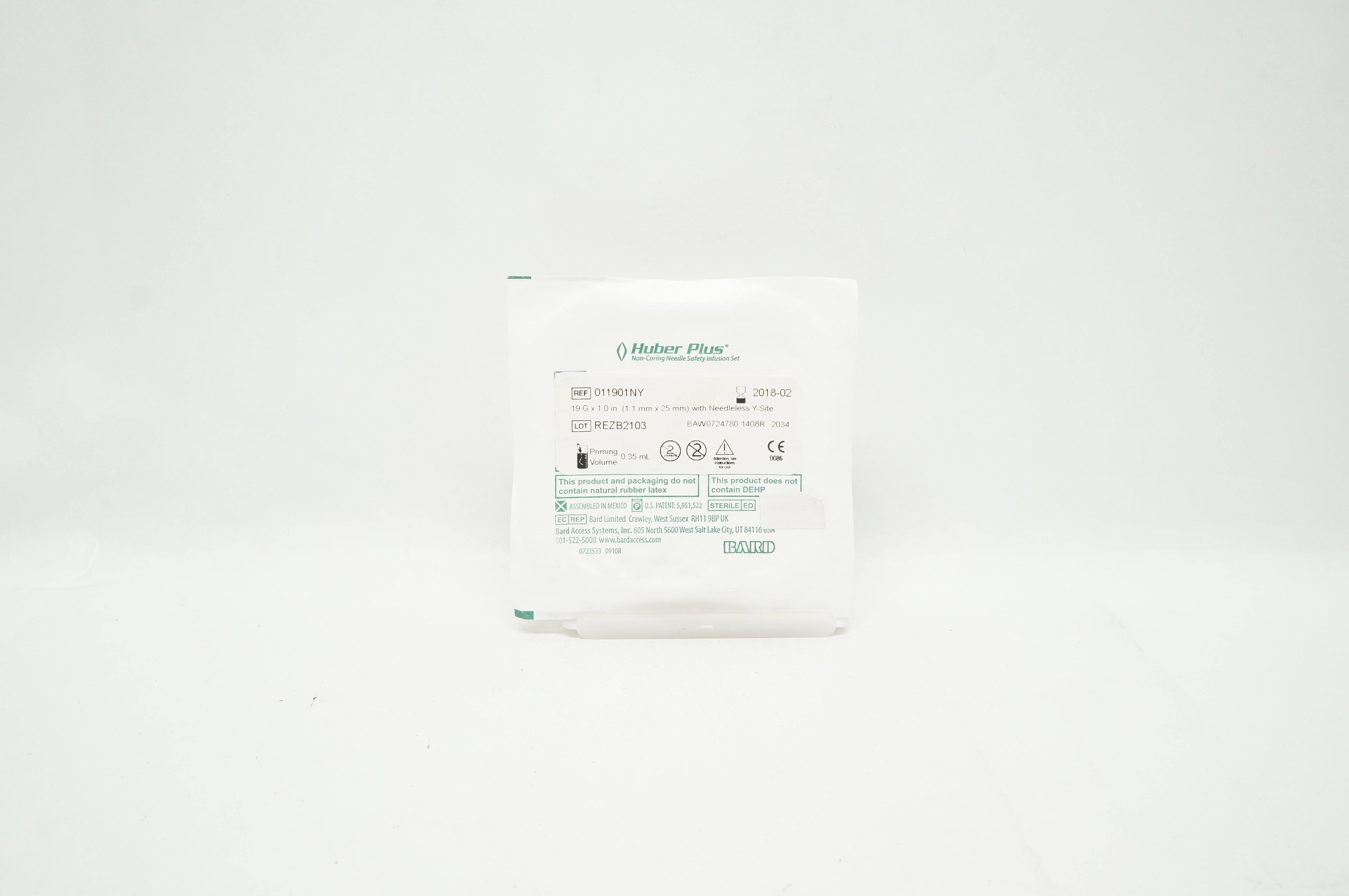 Bard 011901NY Huber Plus Non-Coring Ndle Safety Infusion Set 19G x 1.0inch (x)