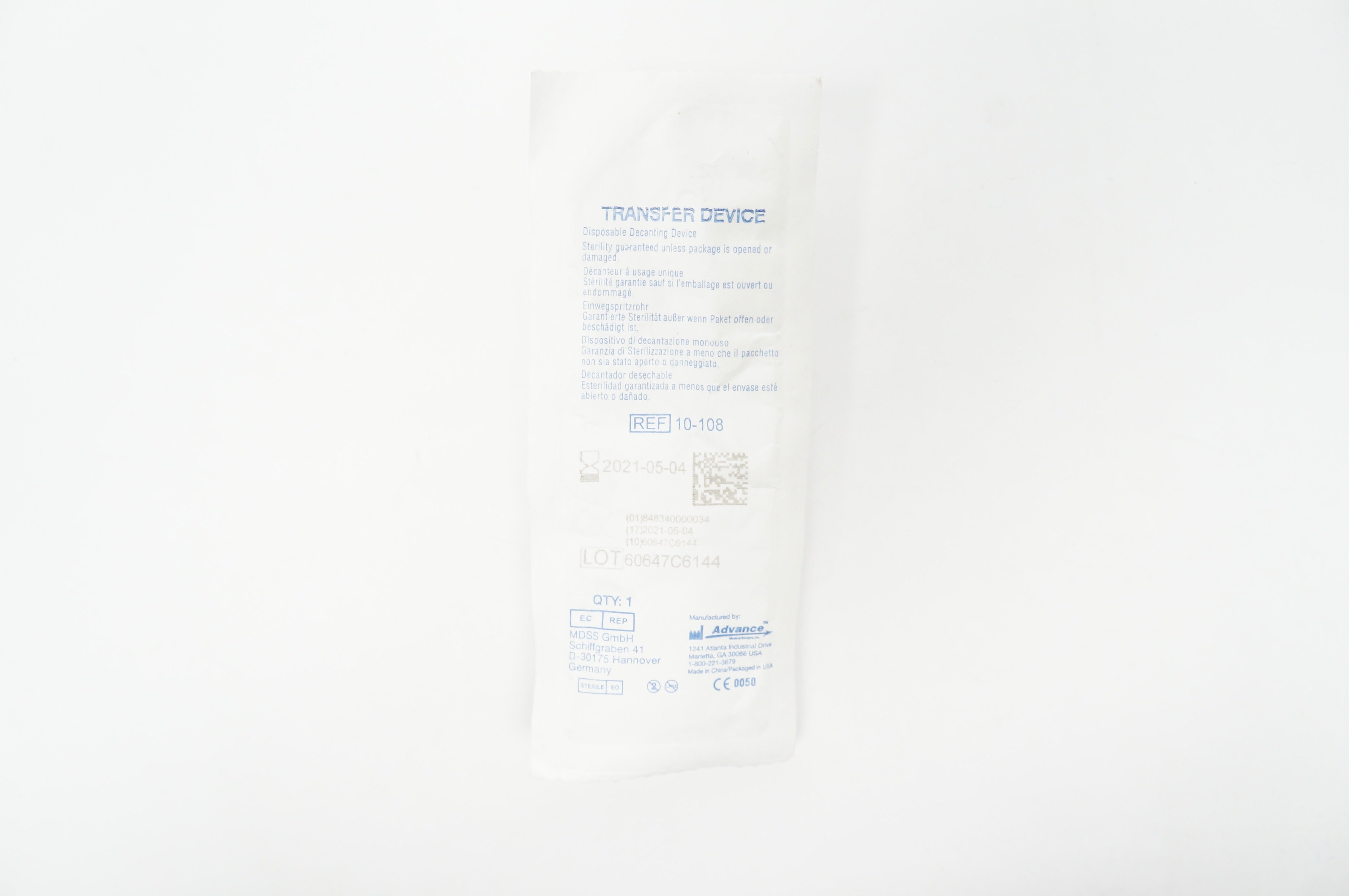 Advance 10-108 Transfer Device Disposable Decanting Device (x)