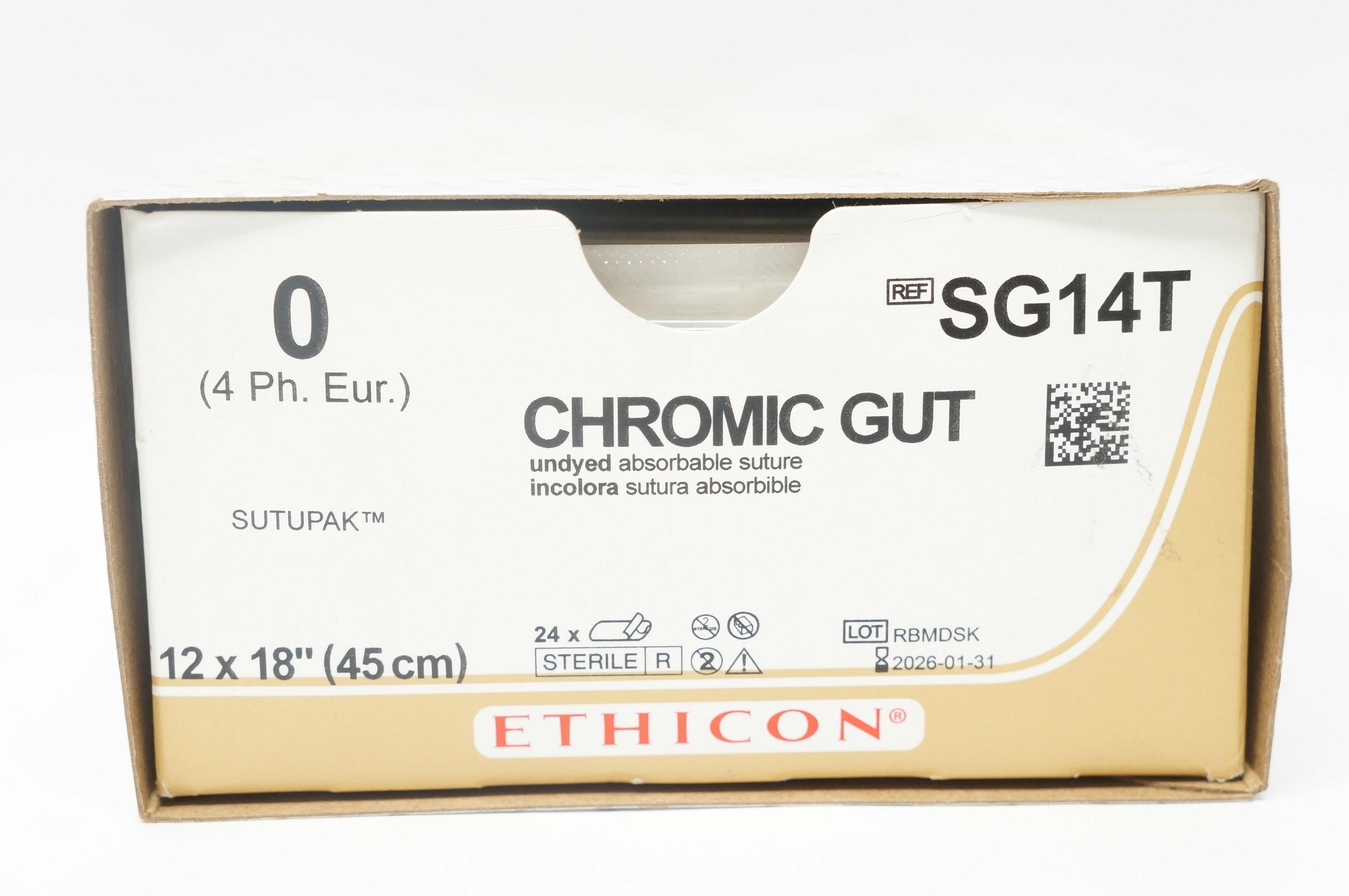 Ethicon SG14T 0 Chromic Gut, 12 x 18inch - Pack of 24
