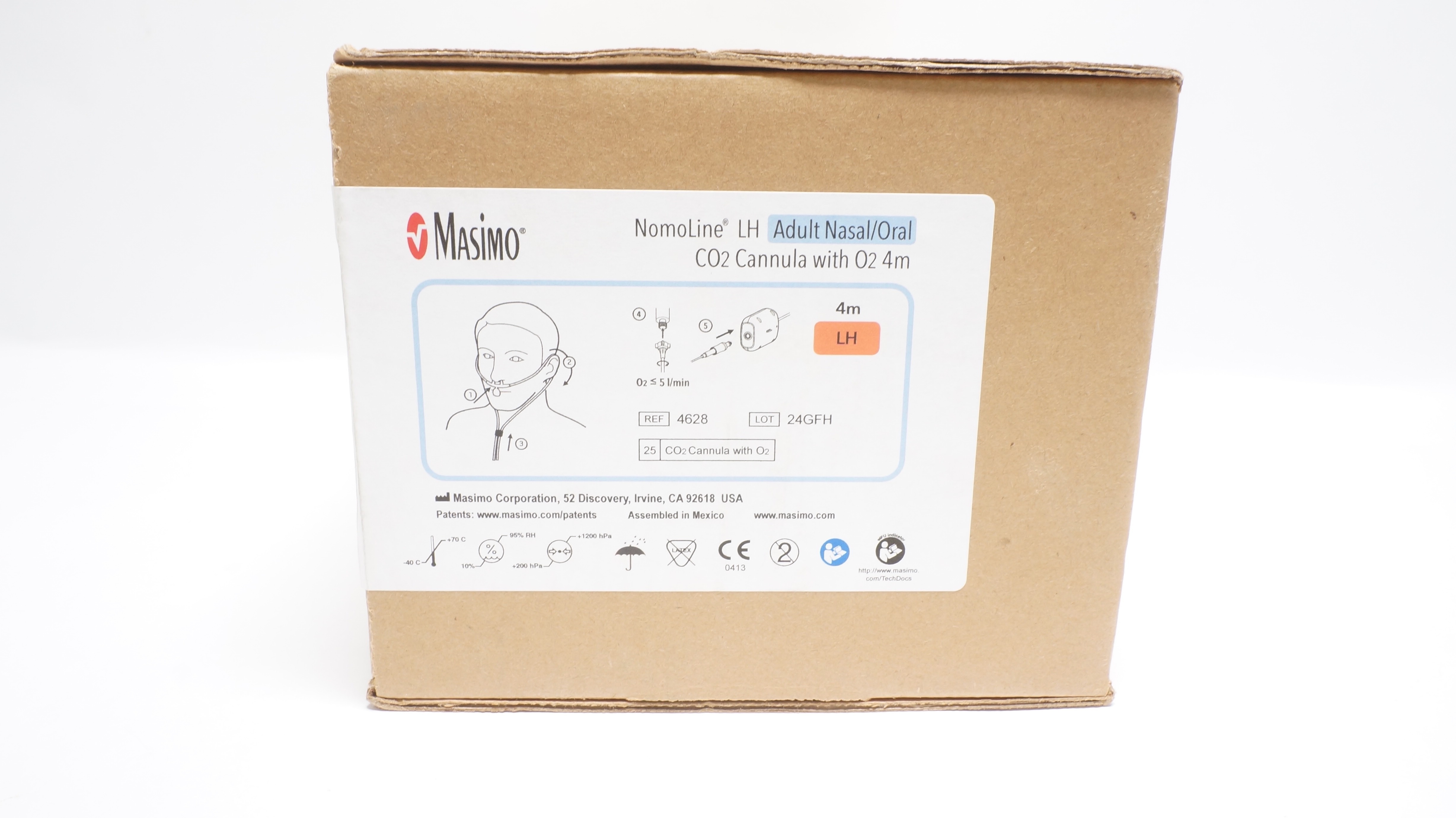 Masimo 4628 NomoLine LH Adult Nasal/Oral CO2 Cannula W/O2 4m 44lbs - Box of 25