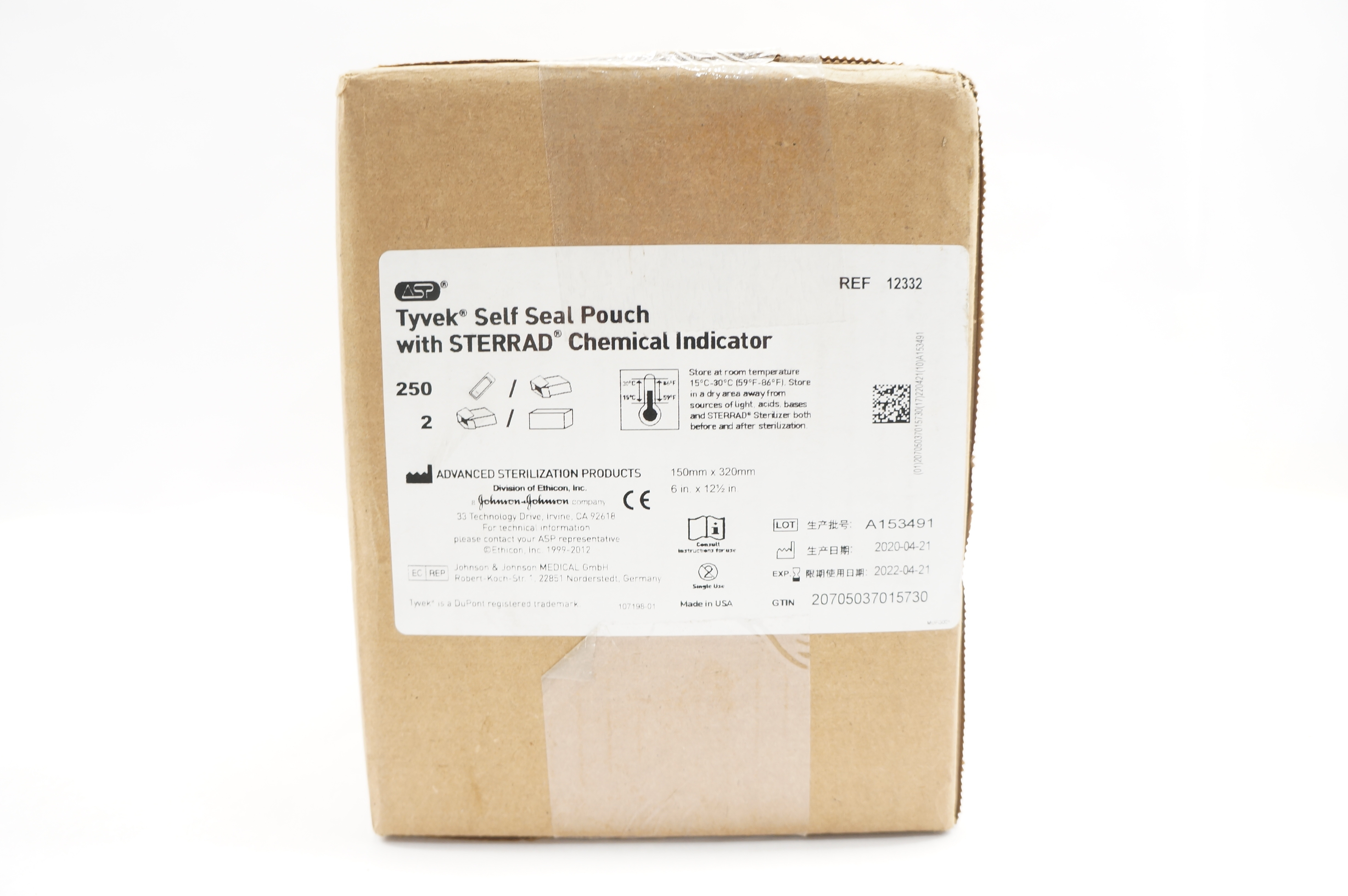 ASP 12332 Tyvek Pouch with Sterrad Chemical Indicator 6x12-1/2inch - Case of 500