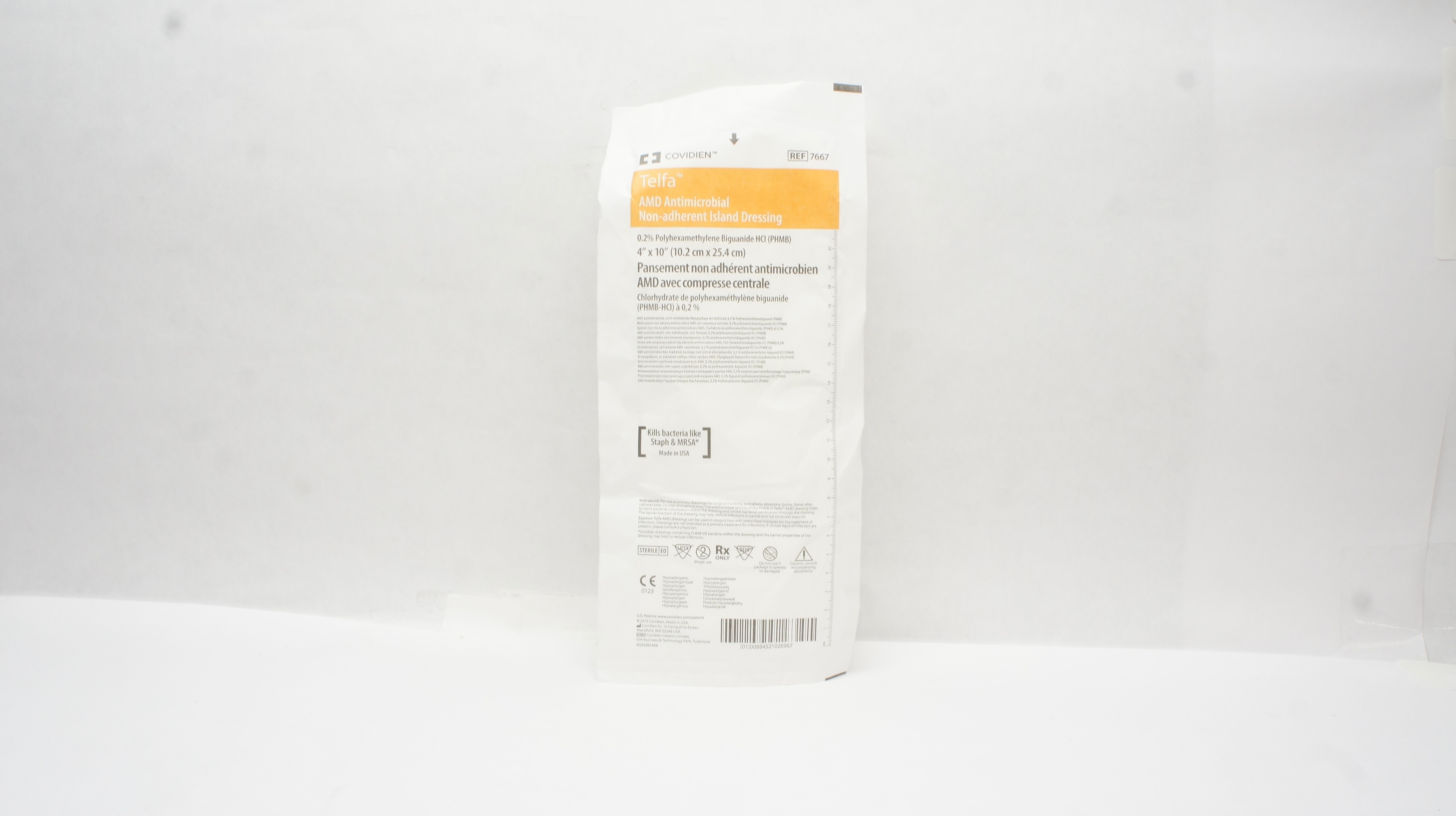 Covidien 7667 Telfa AMD Antimicrobial Non-Adherent Island Dressing 4 x 10inch(x)