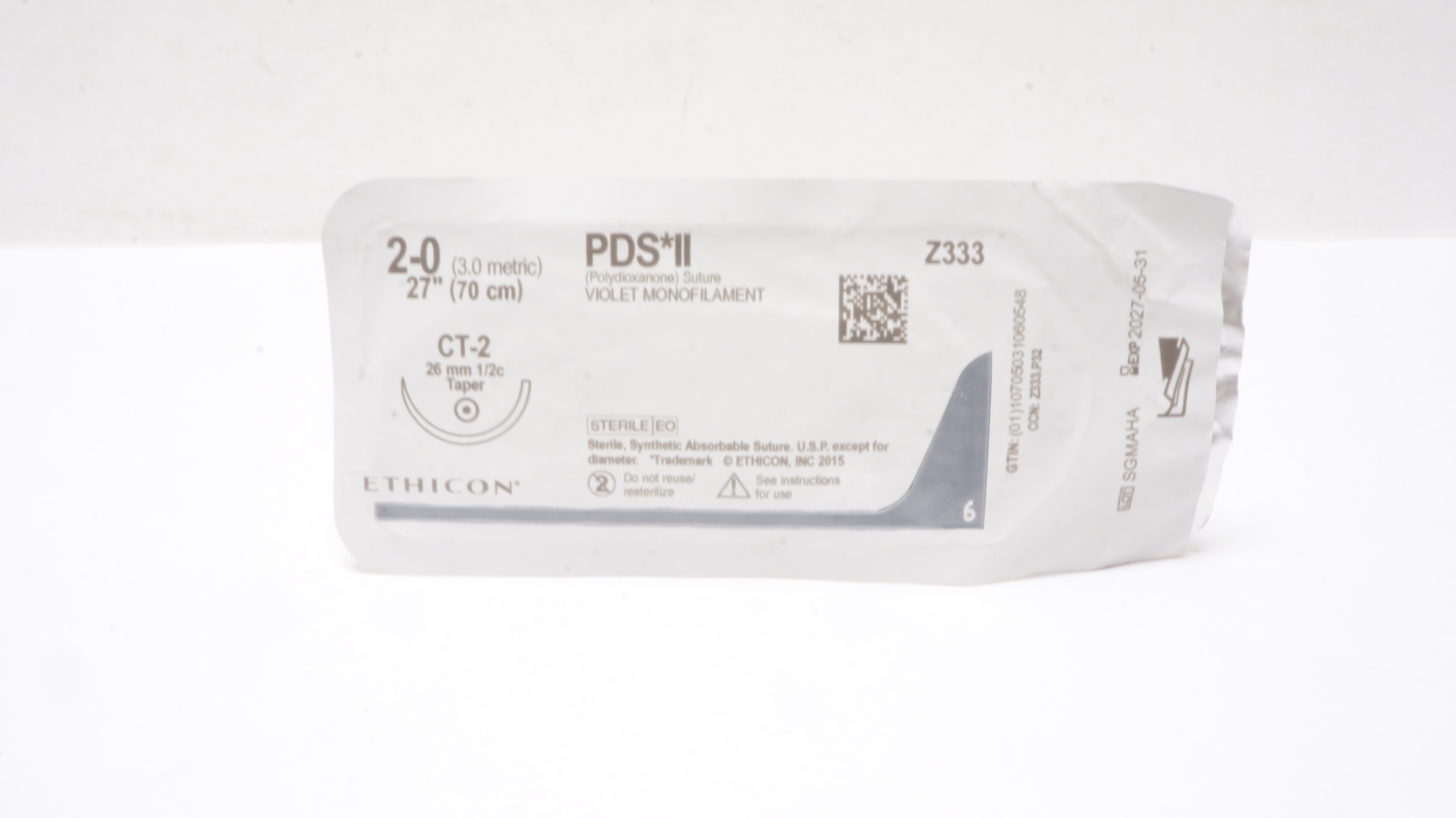 Ethicon Z333 2-0 PDS II Polydioxanone Stre CT-2 26mm 1/2c Taper 27inch