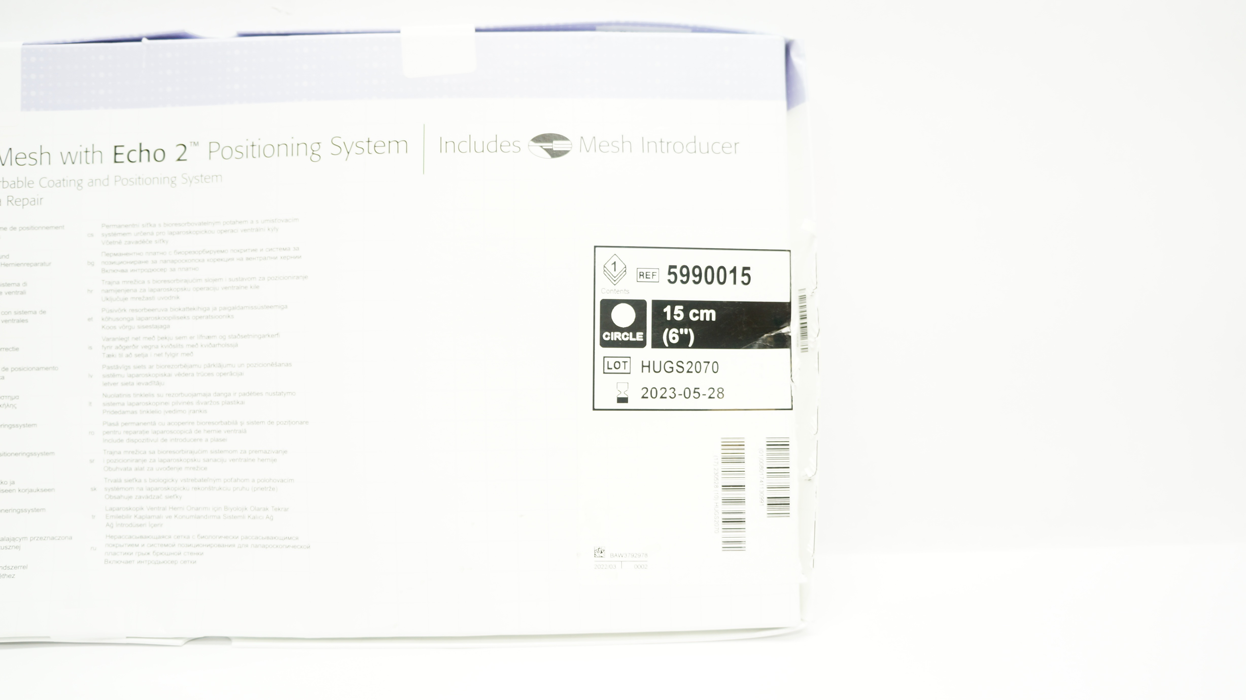 Bard 5990015 Ventralight ST Mesh With Echo 2 Positioning System 6 inch (x)