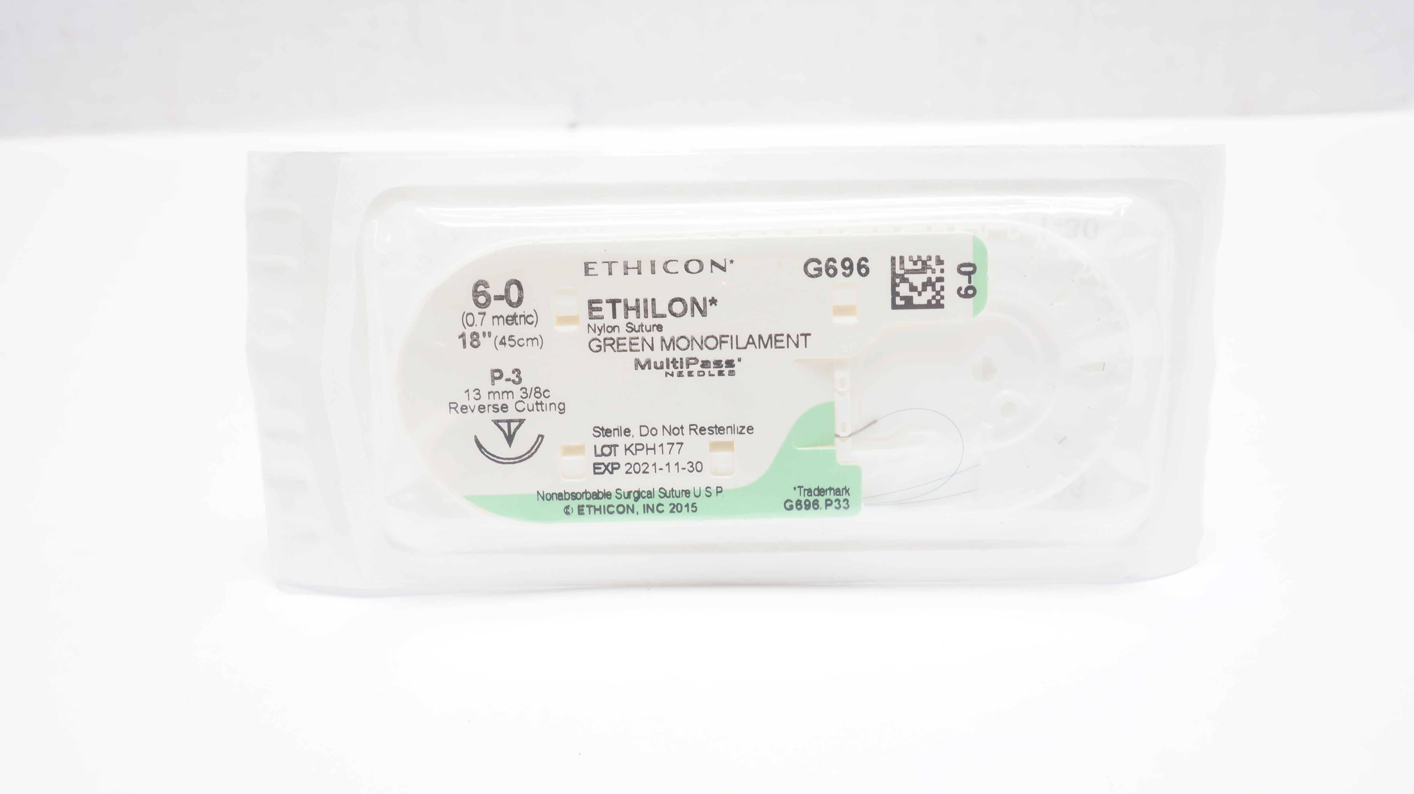 Ethicon G696 6-0 ETHILON Nylon Stre P-3 13mm 3/8c Reverse Cutting, 18inch (x)