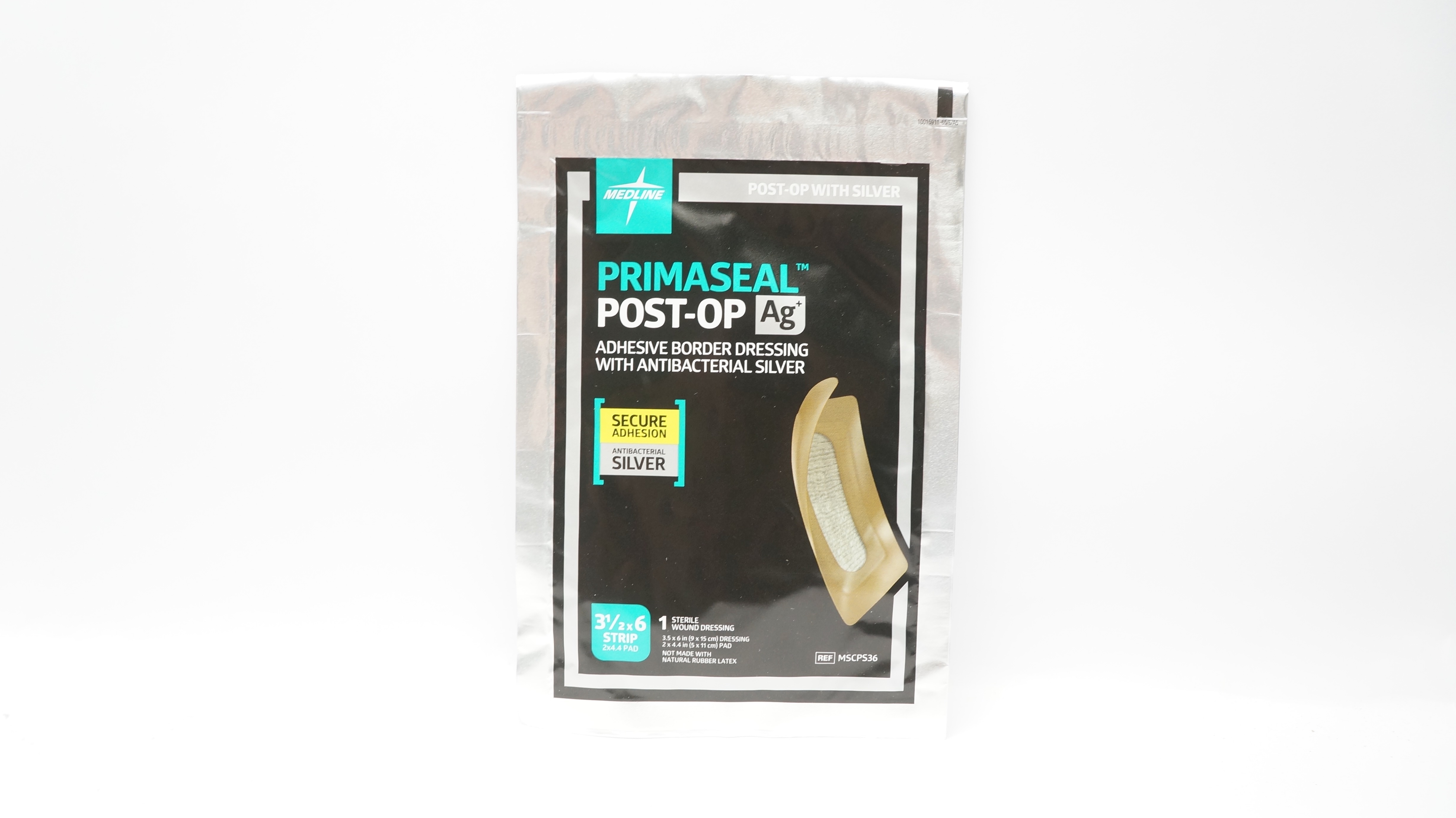 Medline MSCPS36 Primaseal Post-Op Ag+ Adhesive Border Dressing 3 1/2 x 6 Strip