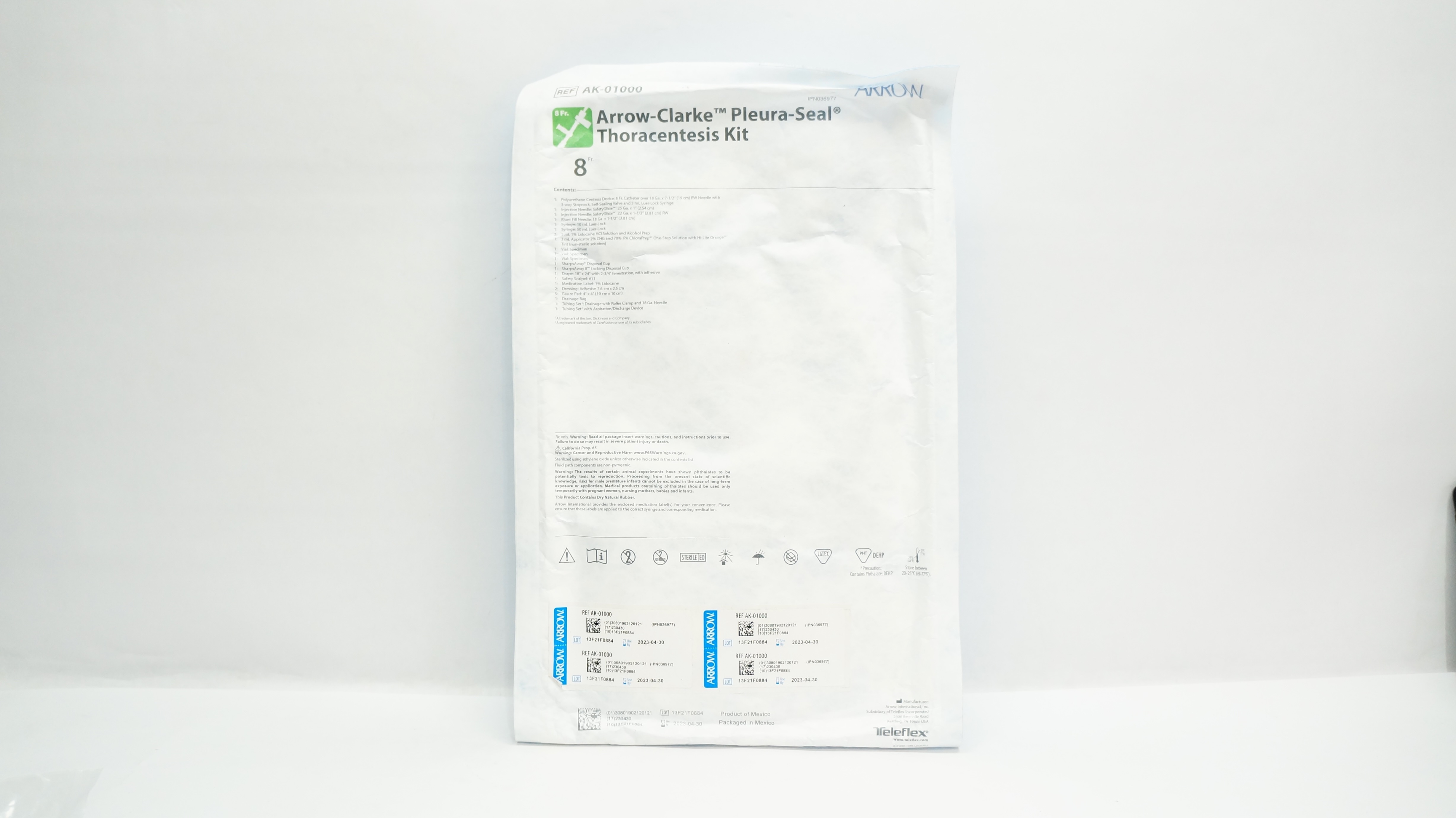 Arrow AK-01000 Arrow-Clarke Pleura Seal Thoracentesis Kit 8Fr (x)