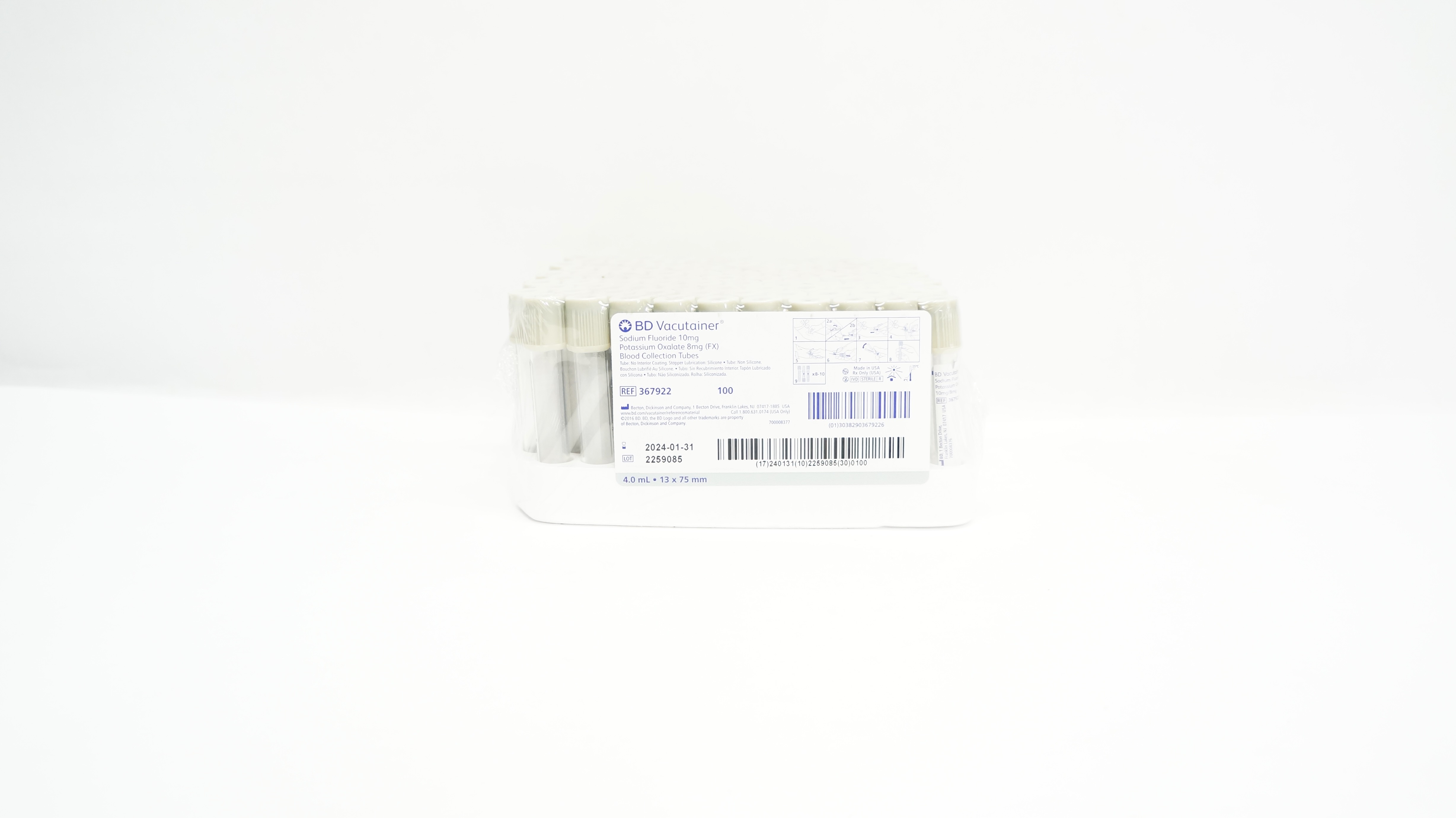 BD 367922 Vacutainer Blood Collection Tubes 4.0mL 13 x 75mm - Pack of 100