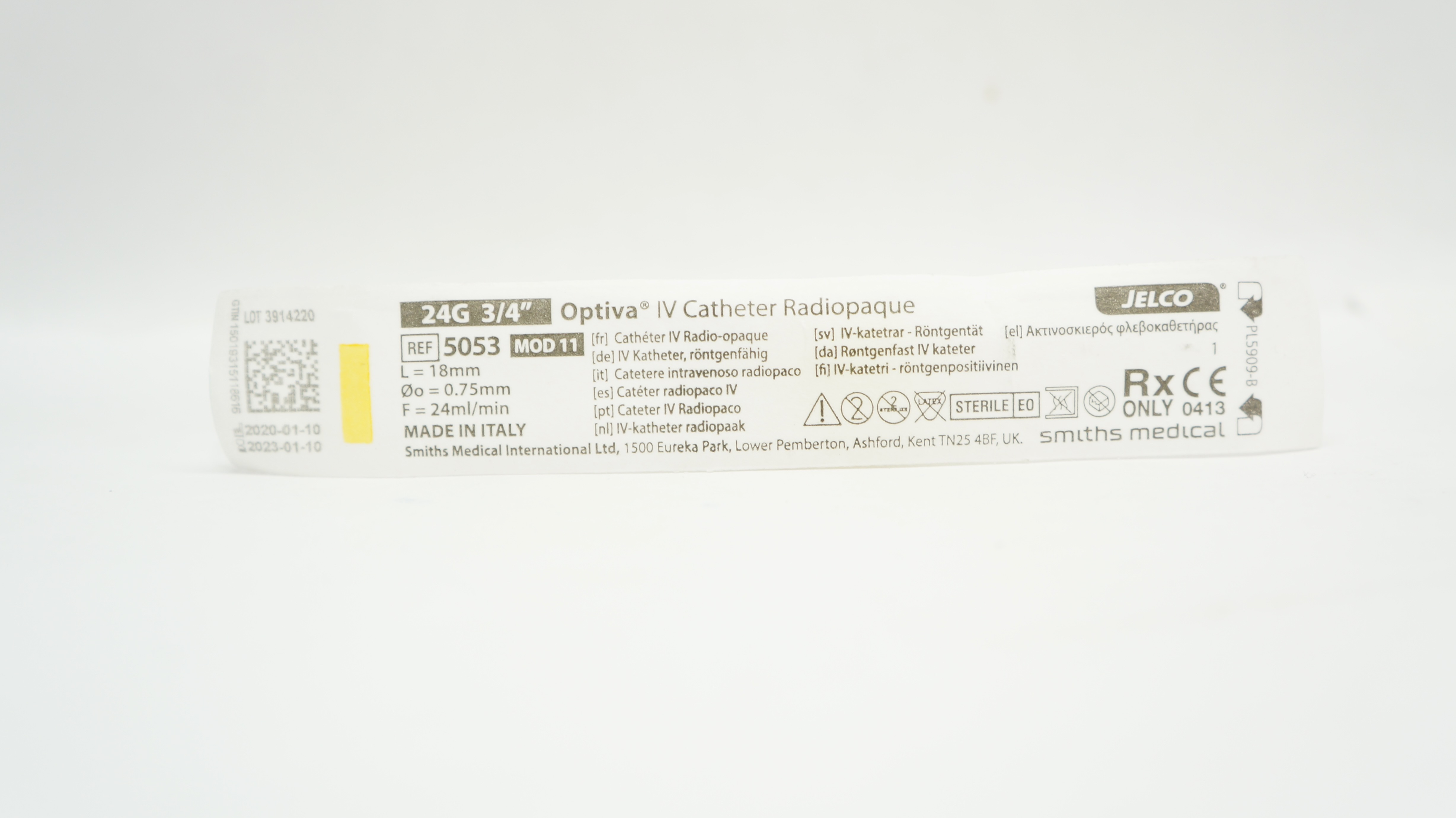 Smiths Medical 5053 Jelco Optiva IV Cath. Radiopaque 24G x 3/4inch (x)
