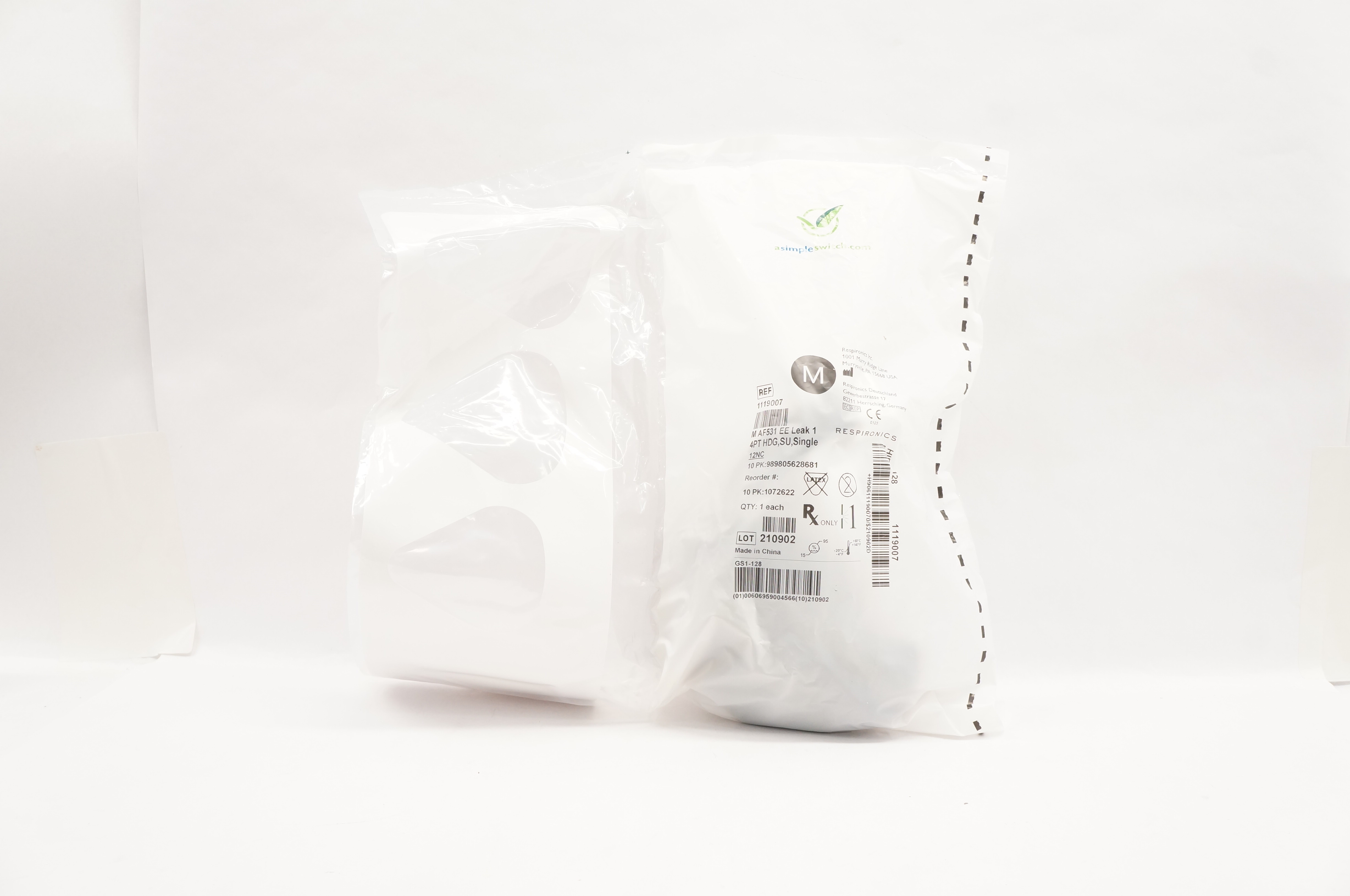 Respironics 1119007 M AF531 EE Leak 1, 4 PT HDG, SU, Single