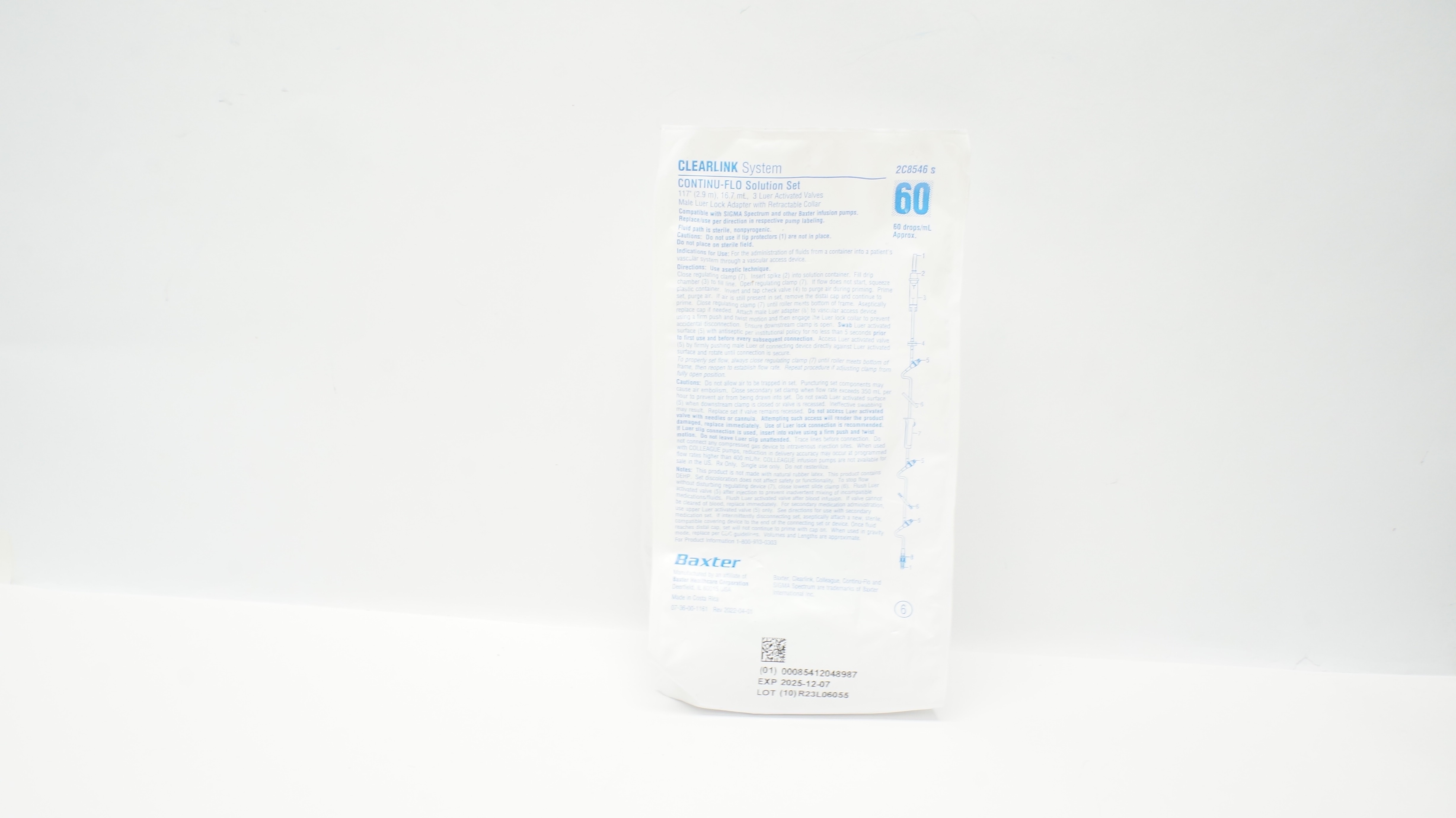 Baxter 2C8546S Clearlink Continu-Flo Solution Set 117inch x 16.7ml 60 Drops/mL