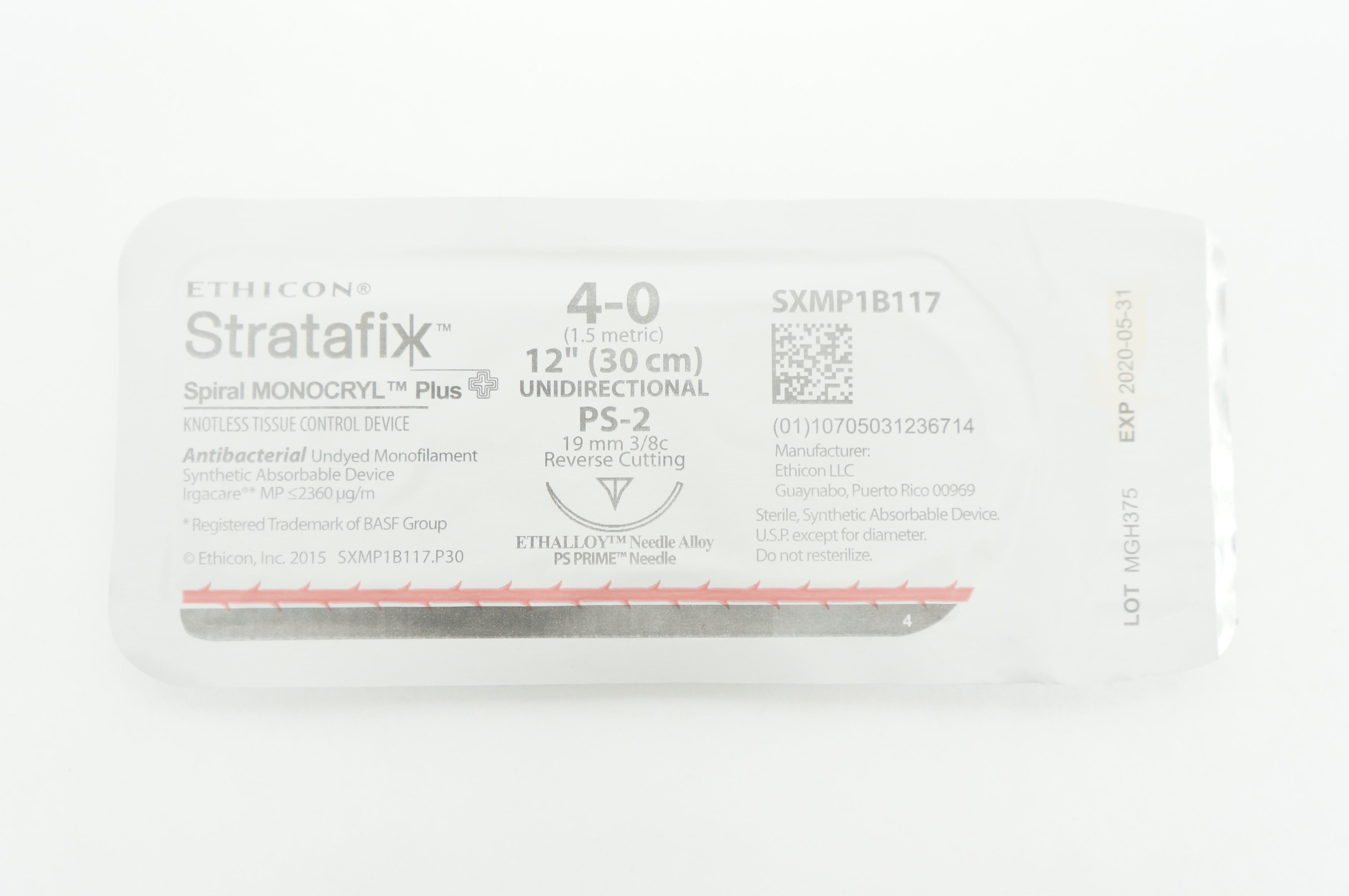 Ethicon SXMP1B117 4-0 Spiral MONOCRYL Plus, P-2, 19mm 3/8c, 12inch (x)