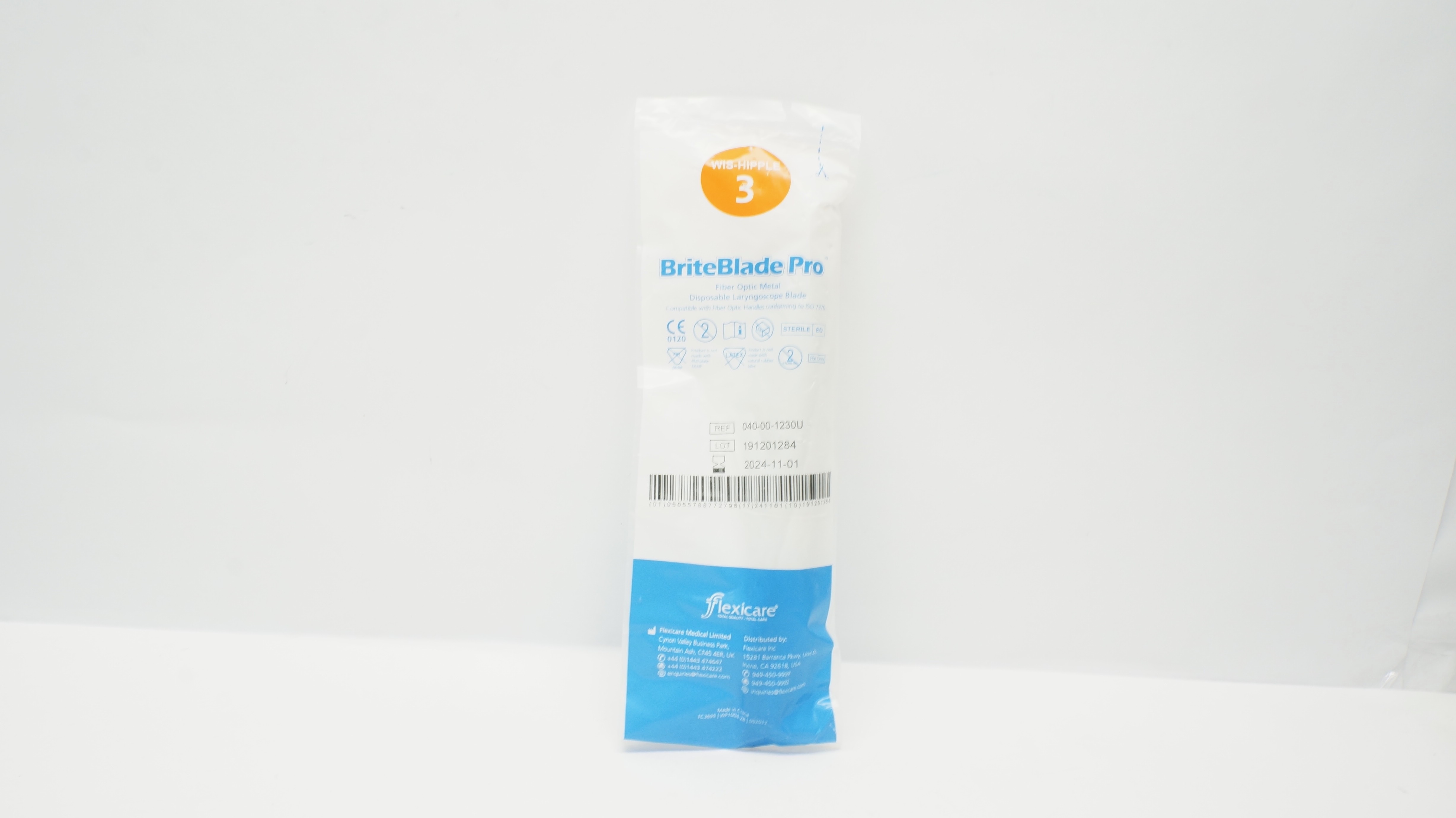 Flexicare 040-00-1230U BriteBlade Pro Wis-Hipple 3 Fiber Optic Metal (x)