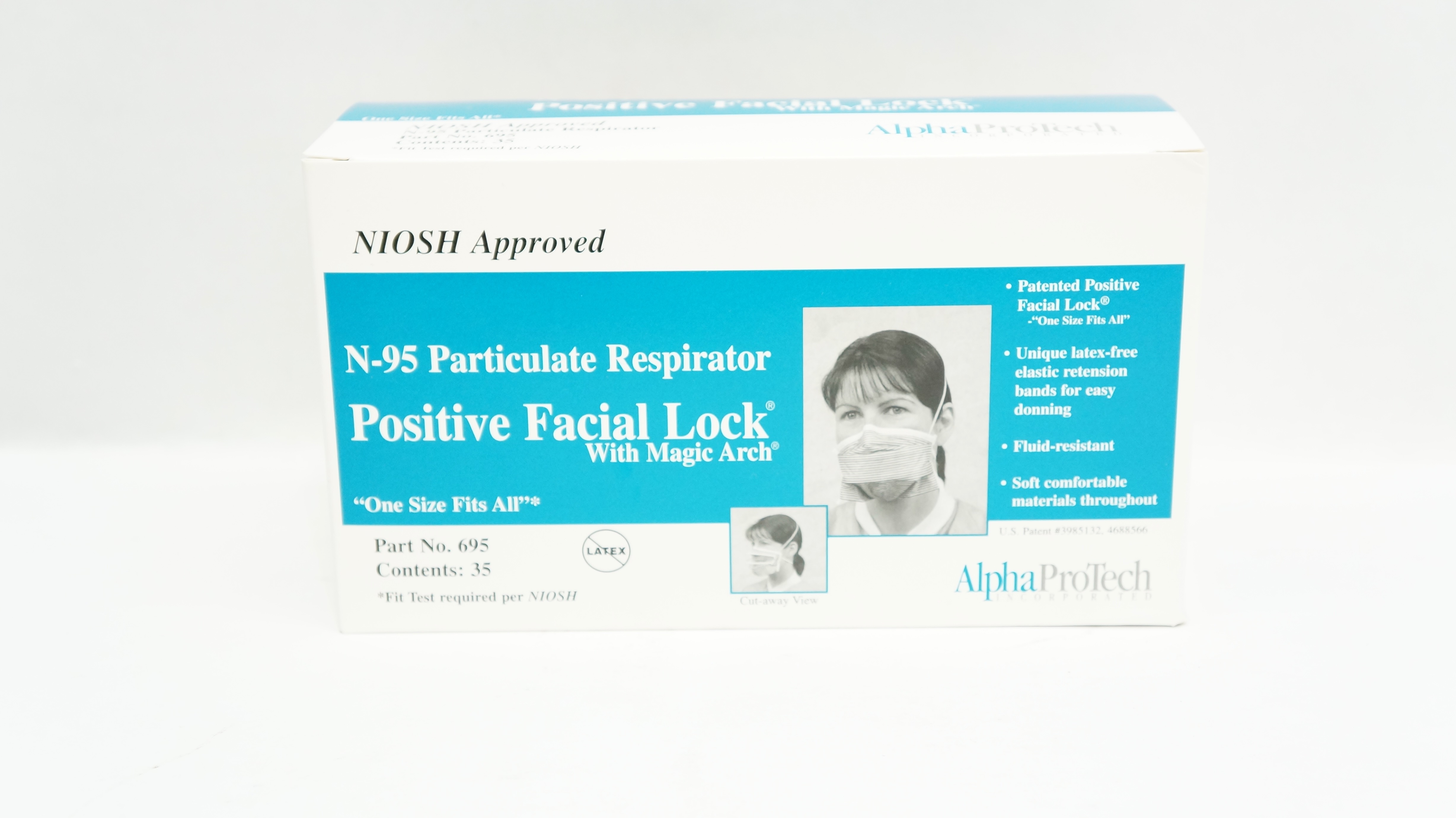 Alpha ProTech 695 Particulate Respirator N-95, Positive Facial Lock - Box of 35