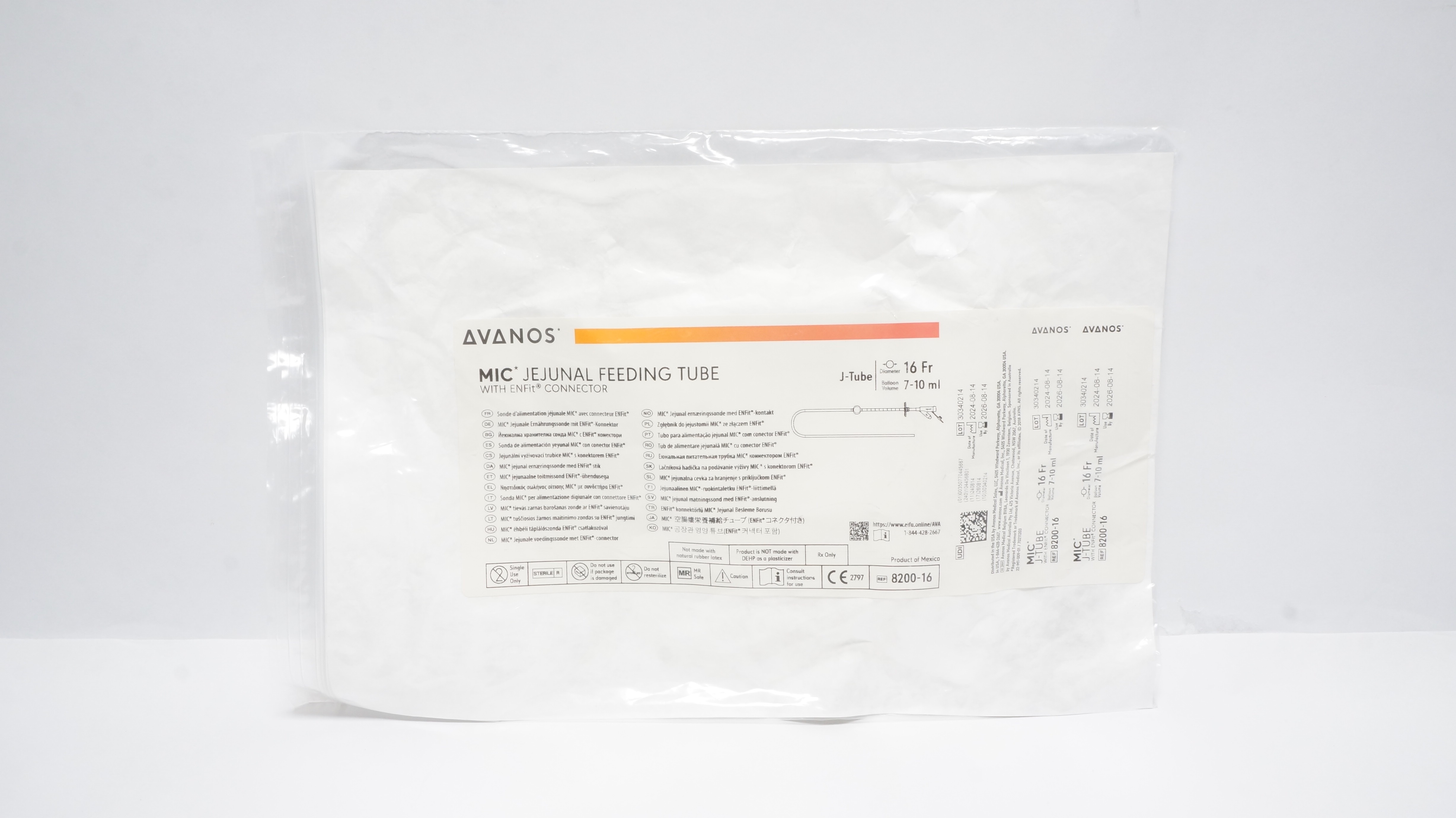 Avanos 8200-16 MIC Jejunal Feeding Tube W/ENFit Connector 16Fr