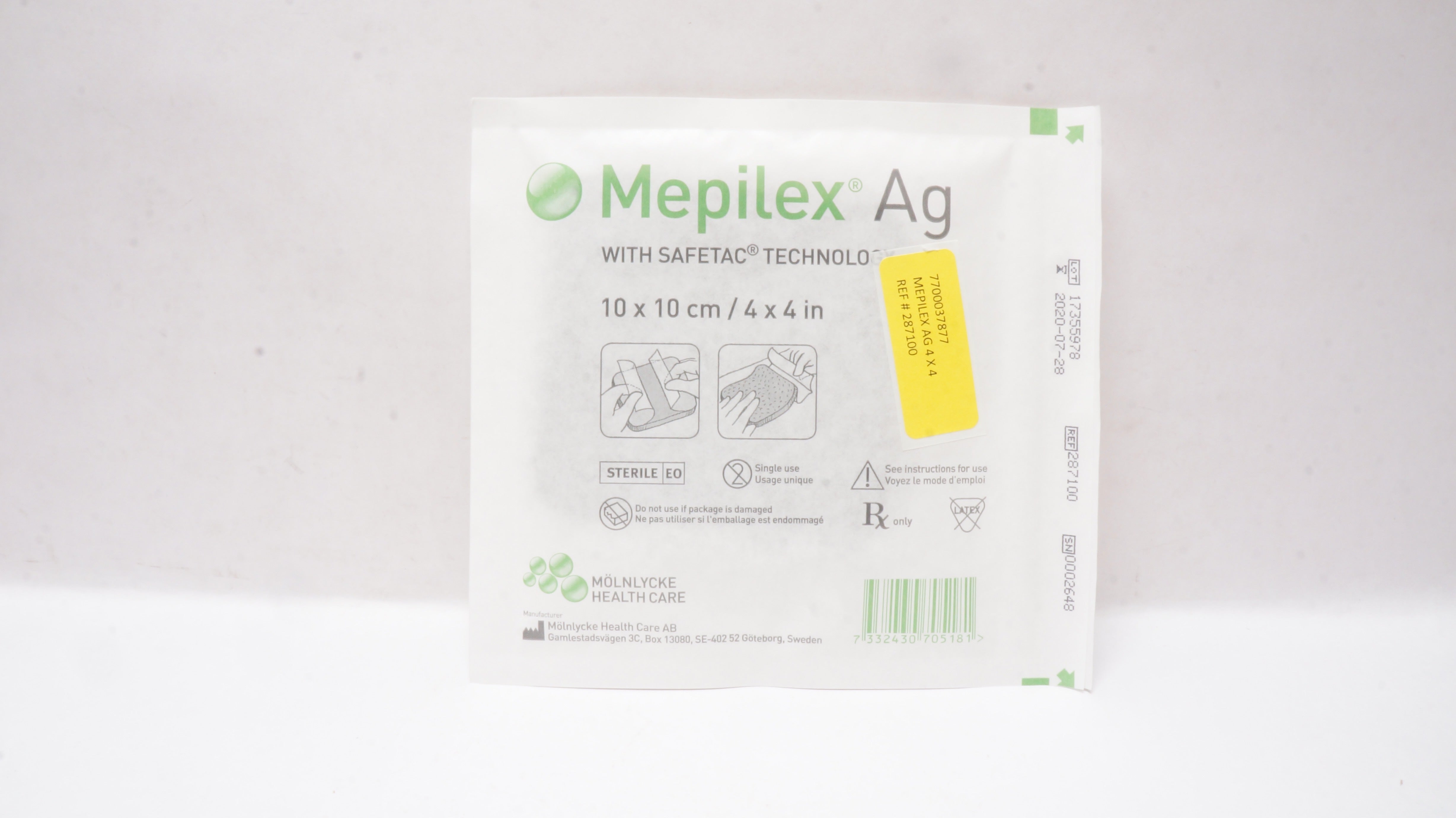 Molnlycke Healthcare 287100 Mepilex Ag with Safetac Technology 4inch x 4inch (x)