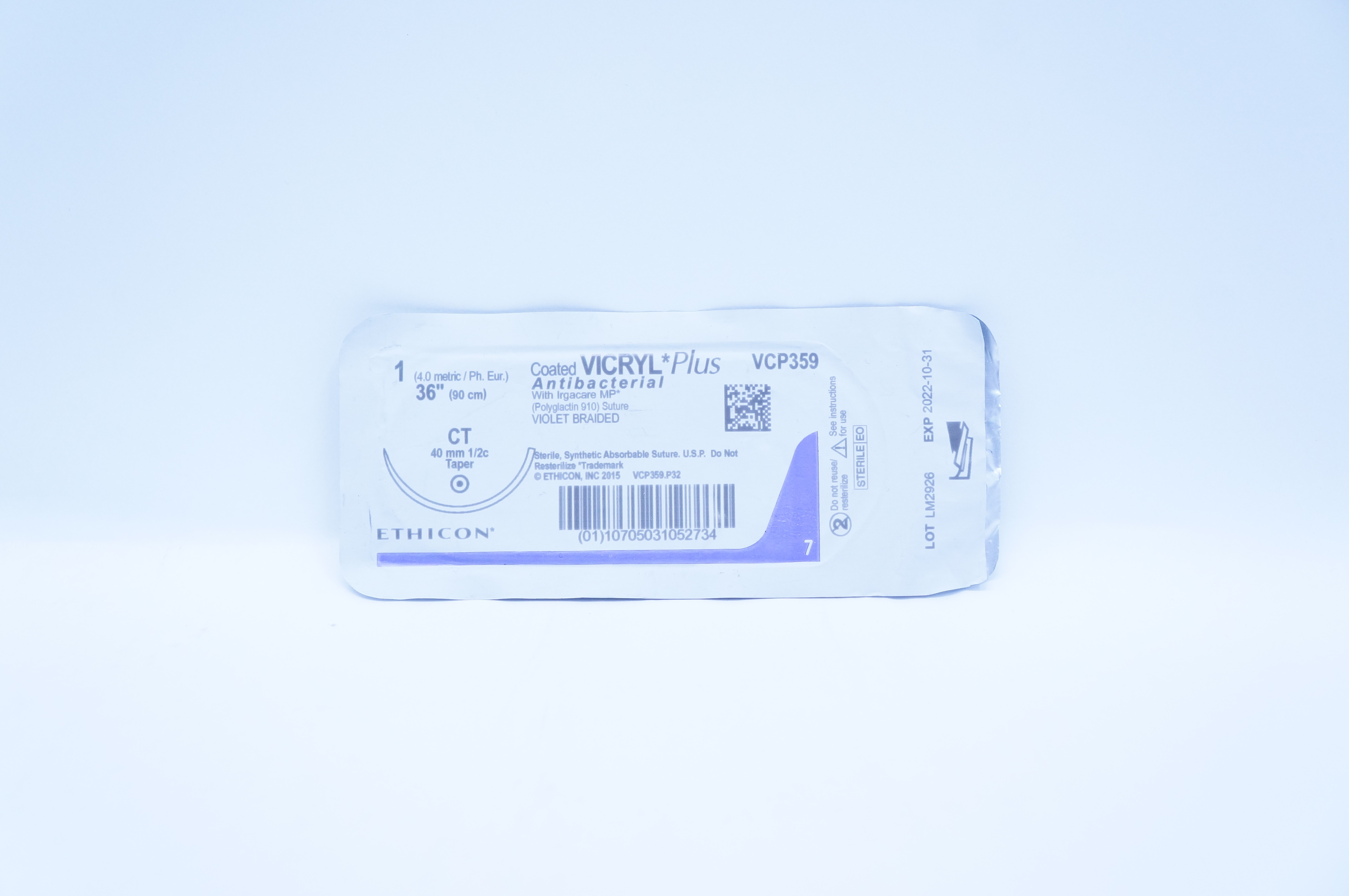 Ethicon VCP359 1 Vicryl Plus, CT, 40mm 1/2c Taper, 36inch