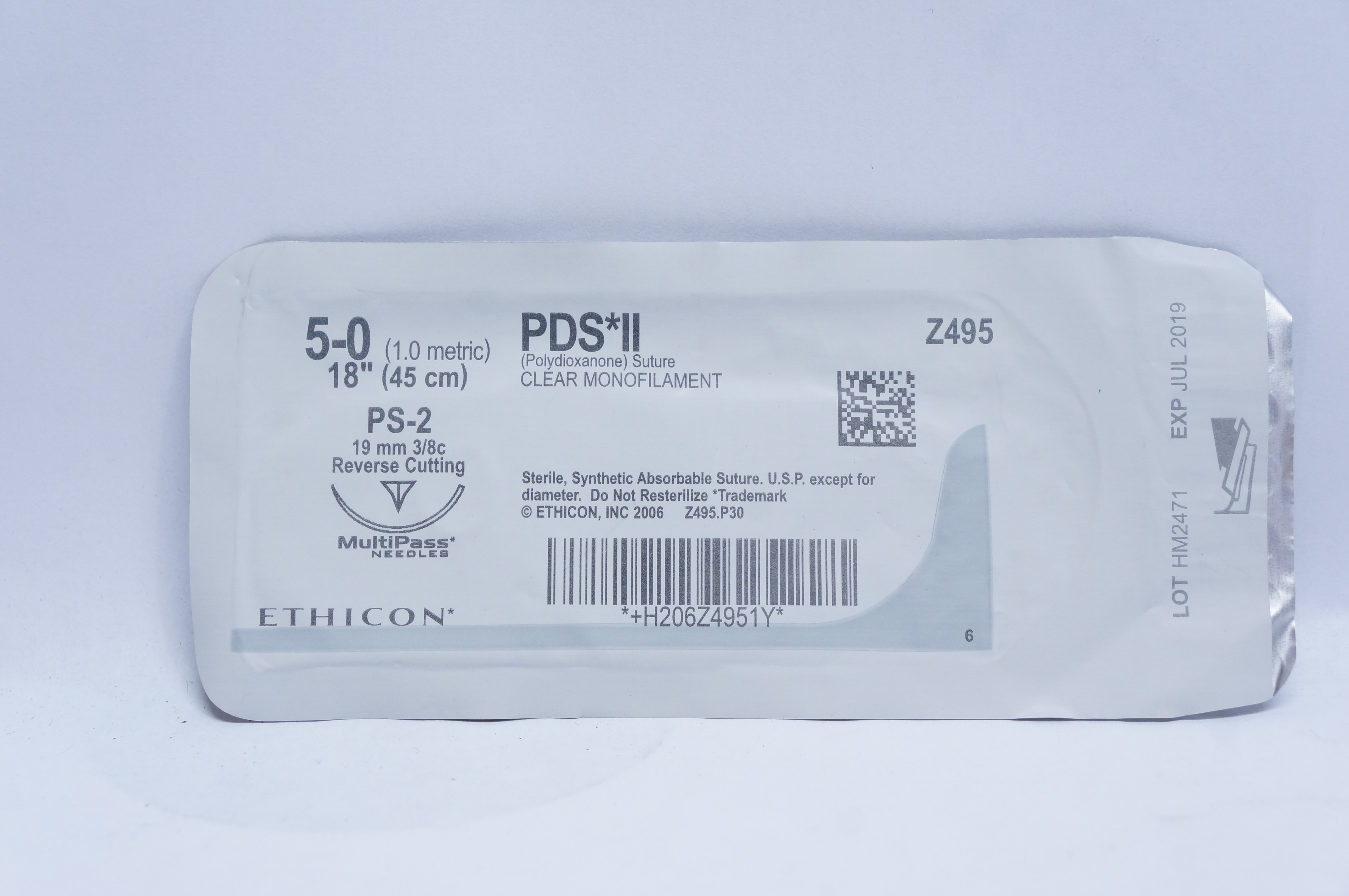 Ethicon Z495 5-0 PDS II, PS-2, 19mm 3/8c Reverse Cutting, 18inch (x)