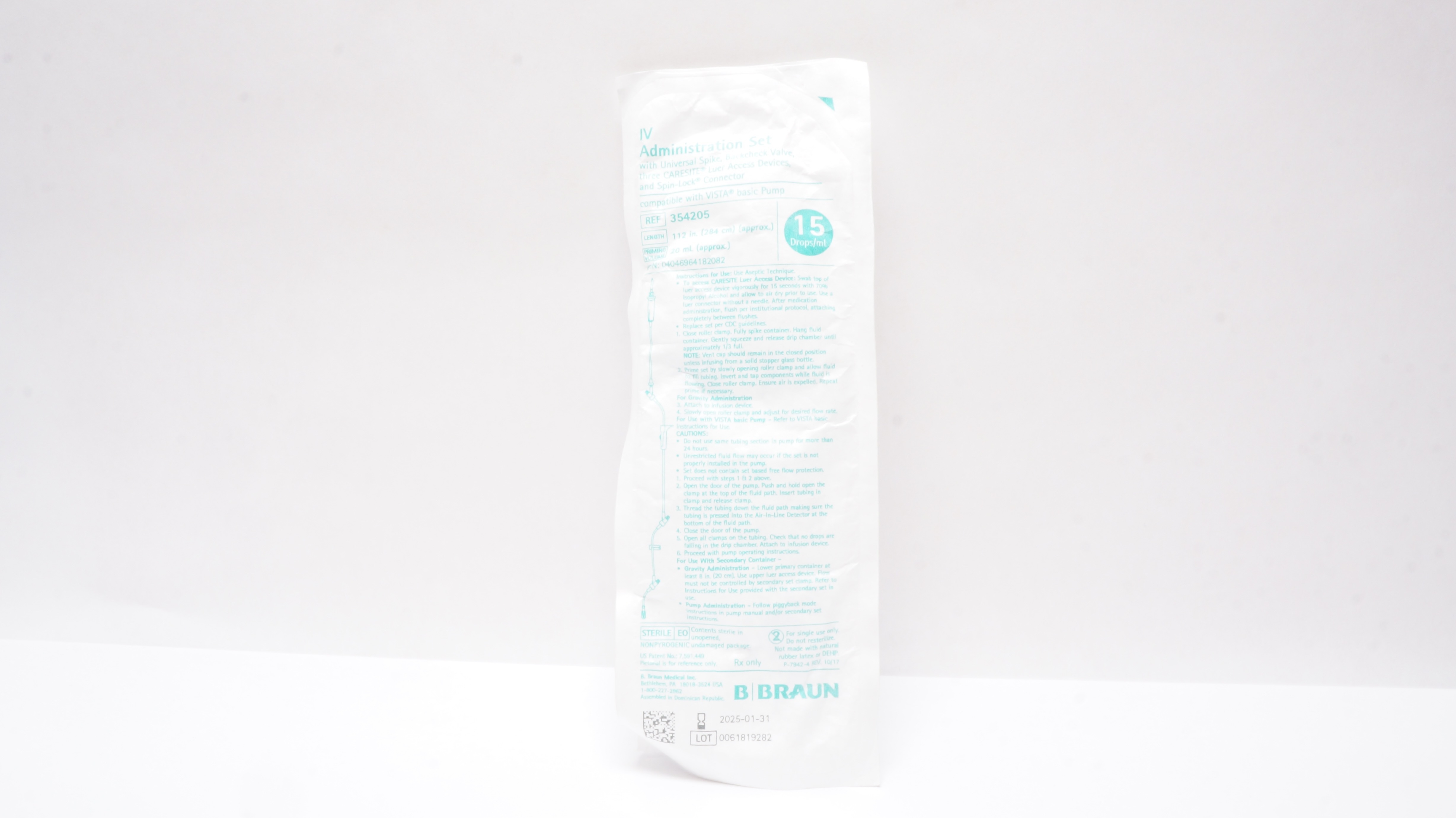 Braun 354205 IV Administration Set 112inch x 20mL 15Drops/mL
