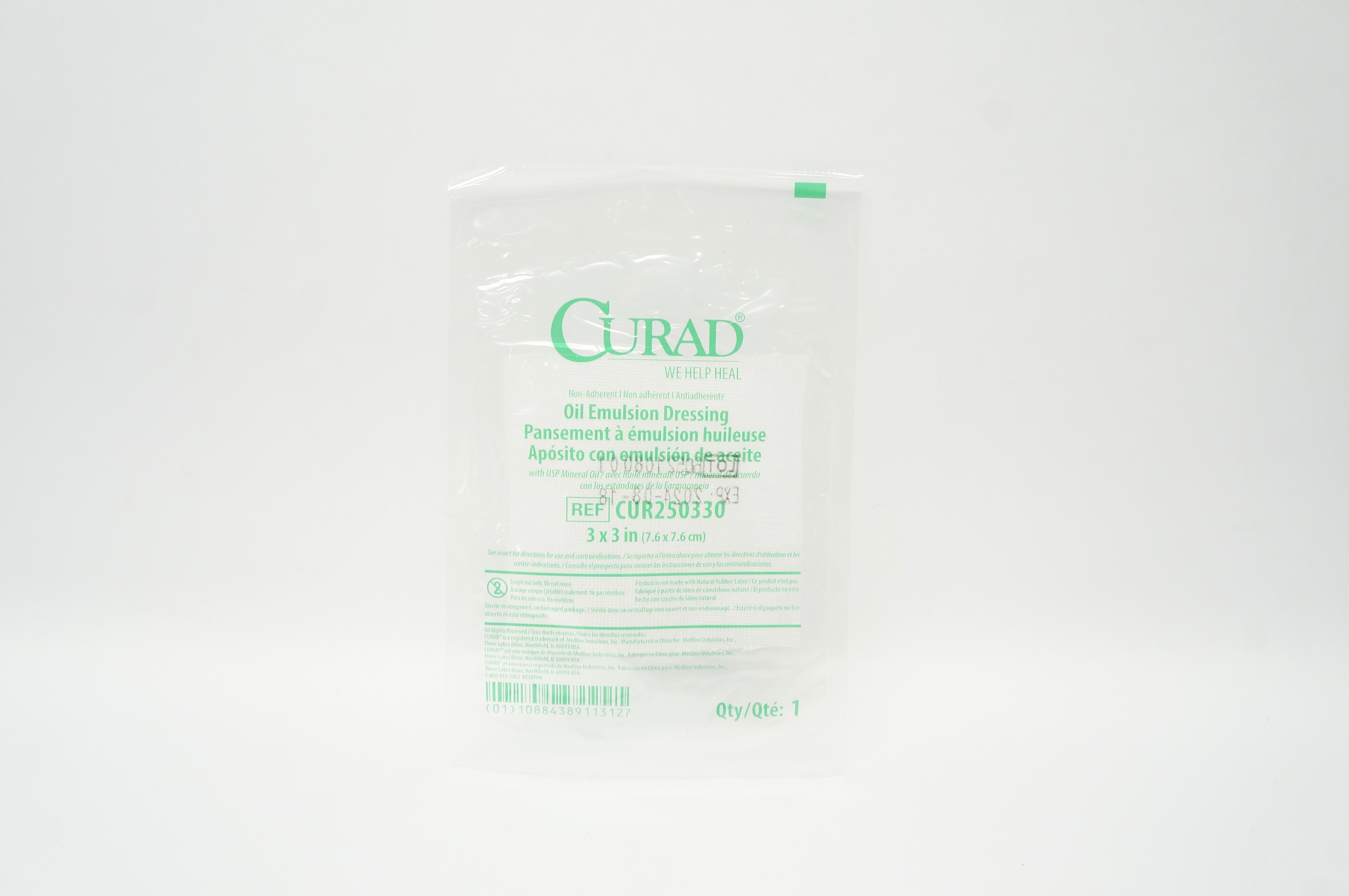 Medline CUR250330 Curad Non-Adherent Oil Emulsion Dressing 3inch x 3inch