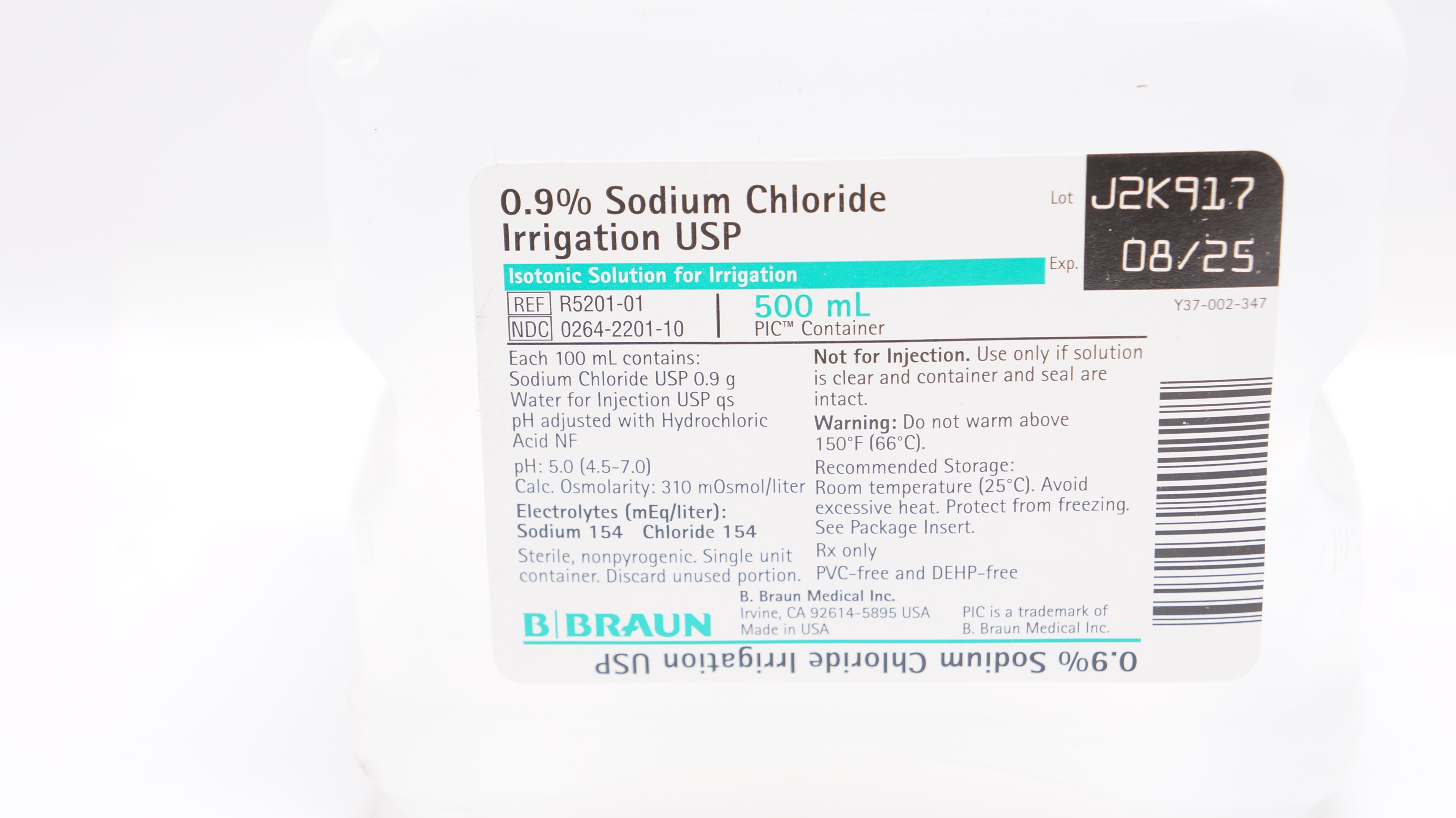 B. Braun R5201-01 0.9% Sodium Chloride Irrigation USP 500ml PIC Container