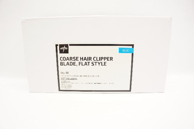Medline CBLADEFL Coarse Hair Clipper Blade, Flat Style, Blue - Box of 50
