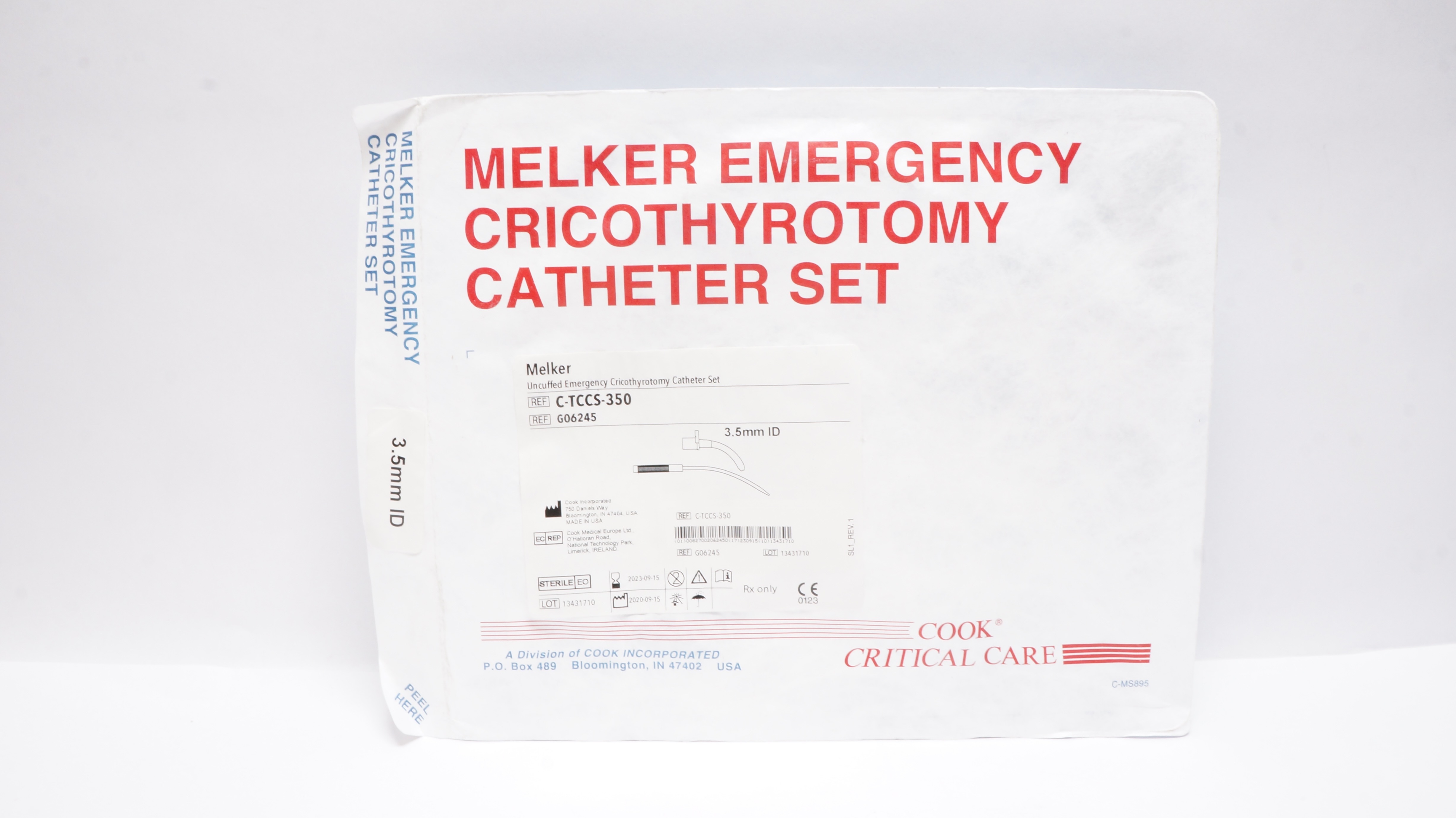 Cook G06245 Melker Uncuffed Emergency Cricothyrotomy Cath. Set 3.5mm ID