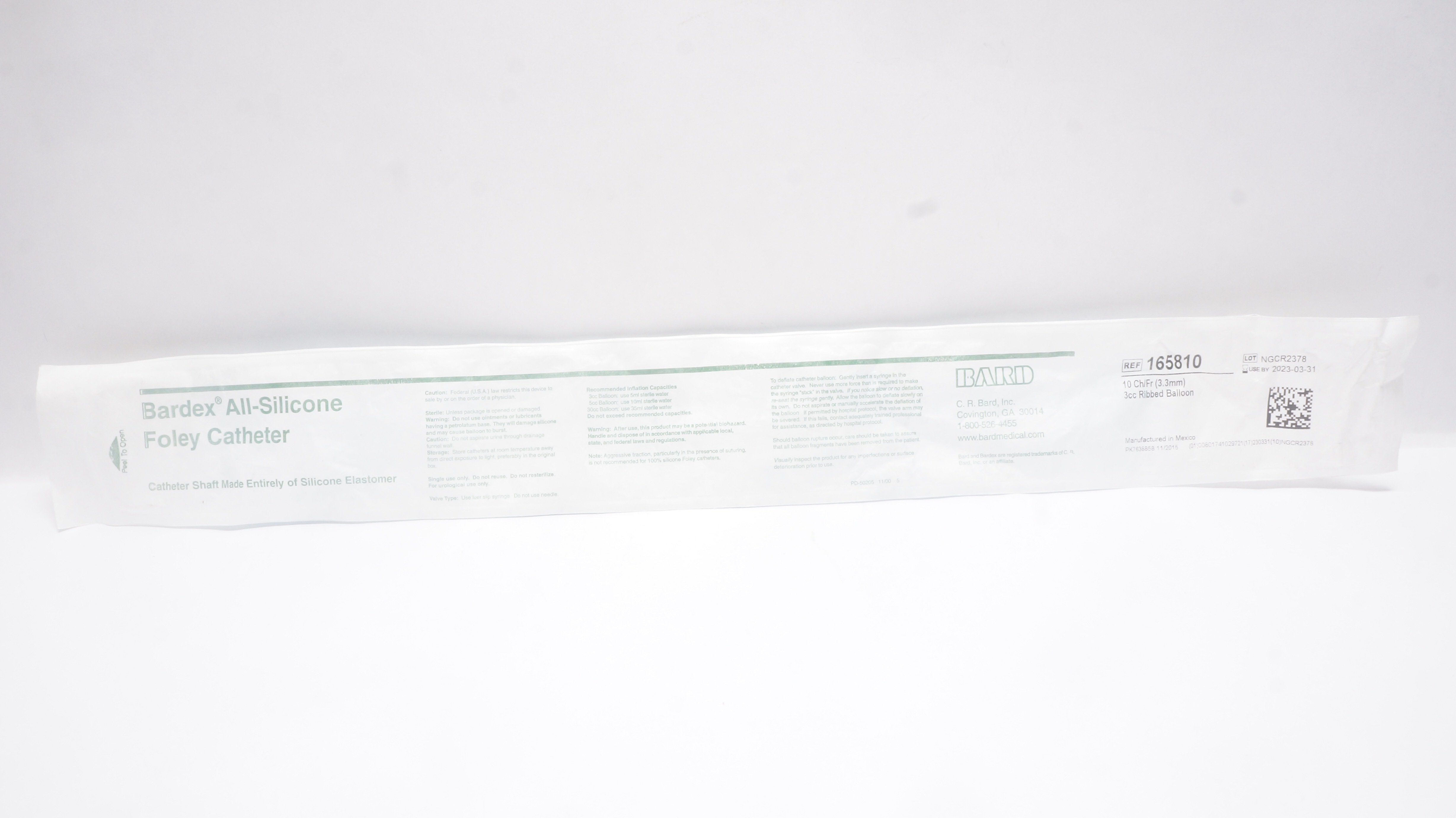 Bard 165810 Bardex All-Silicone Foley Cath. Ribbed Balloon 10Fr x 3cc (x)