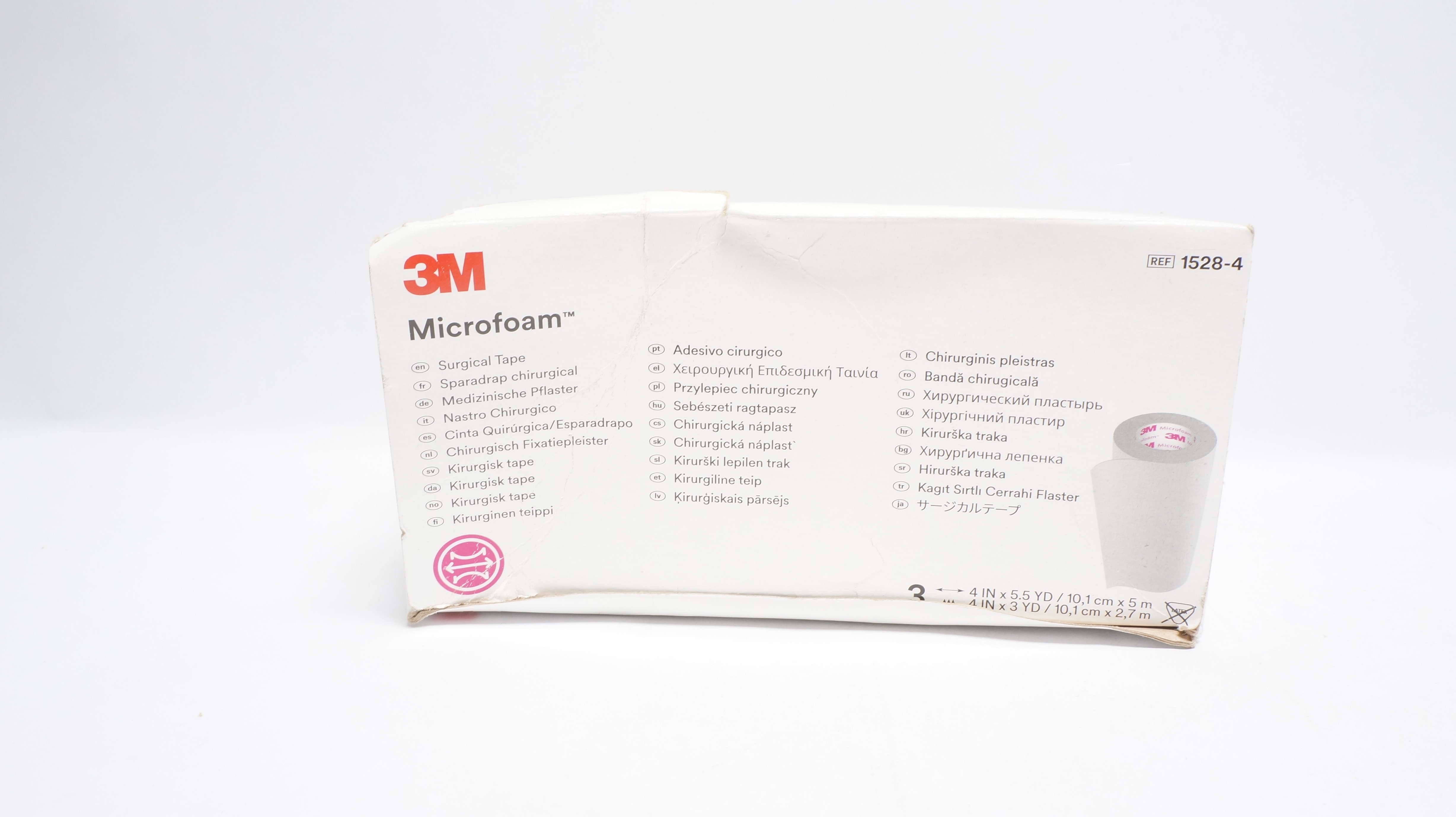 3M 1528-4 Microfoam Surgical Tape 4inch x 5.5yd, 4inch x 3yd  (x) - Box of 3