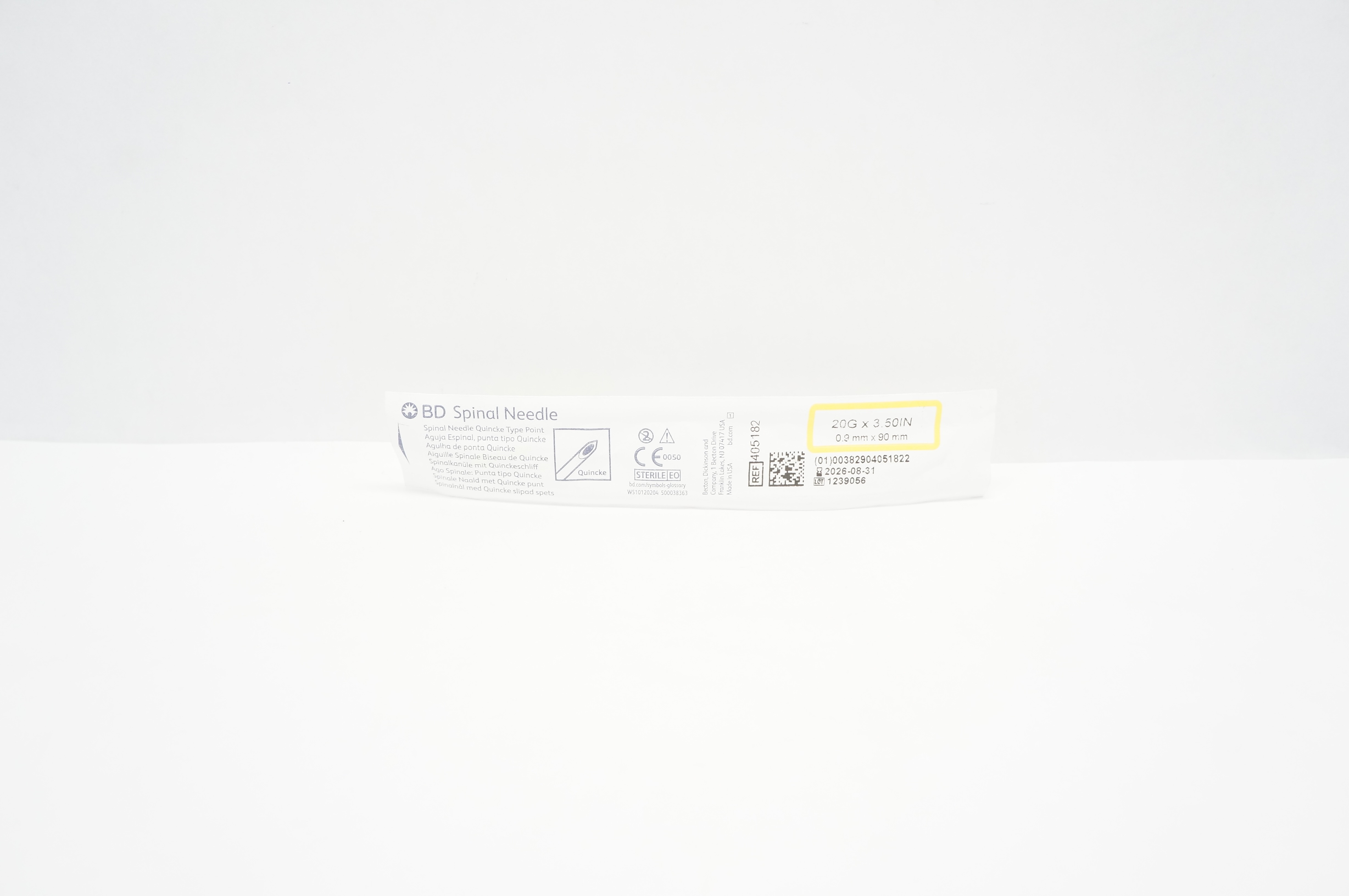 BD 405182 Spinal Ndle Quincke Type Point 20G x 3.50inch
