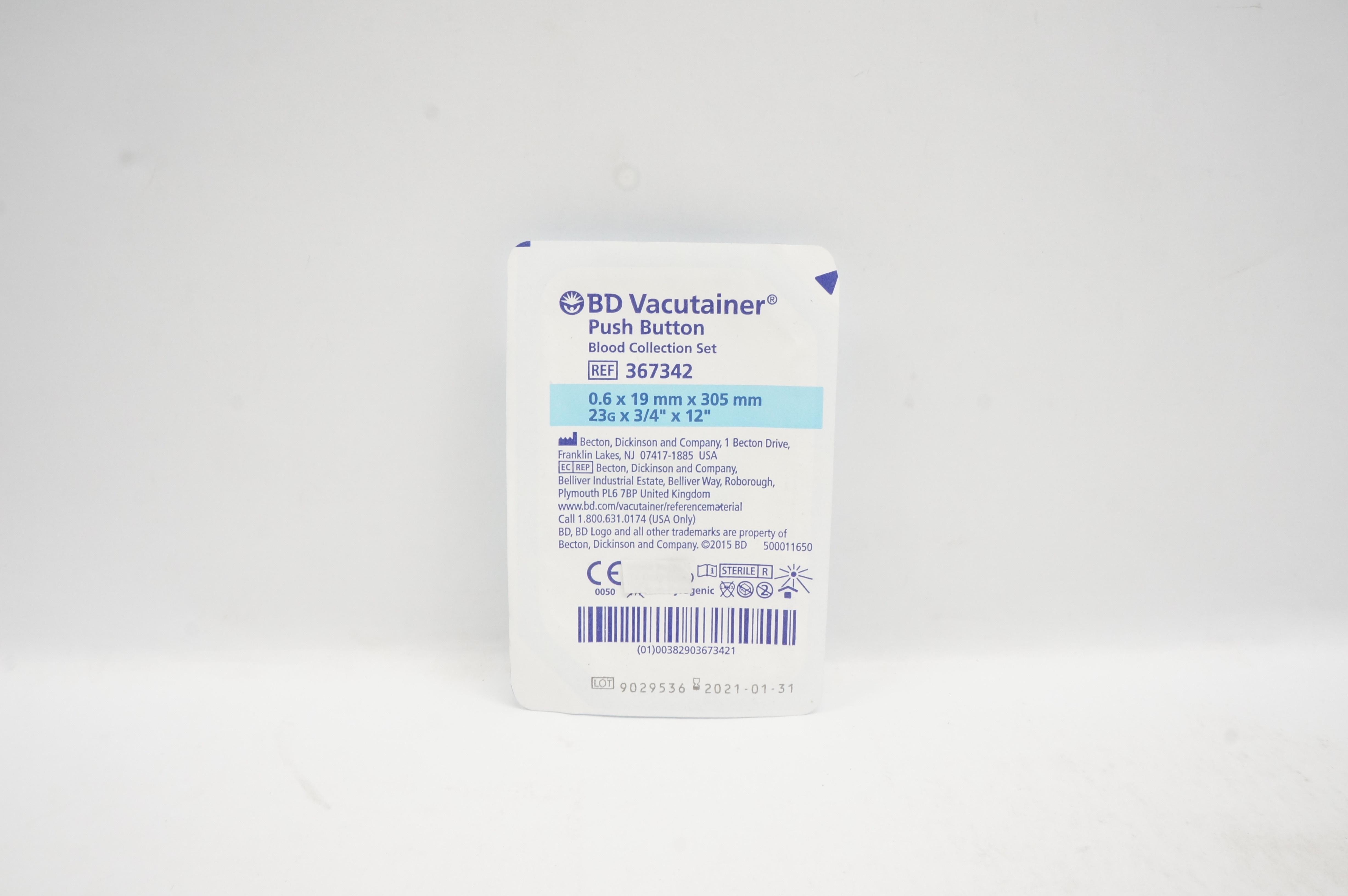 BD 367342 Vacutainer Push Button Blood Collection Set 23G x 3/4inch x 12inch (x)