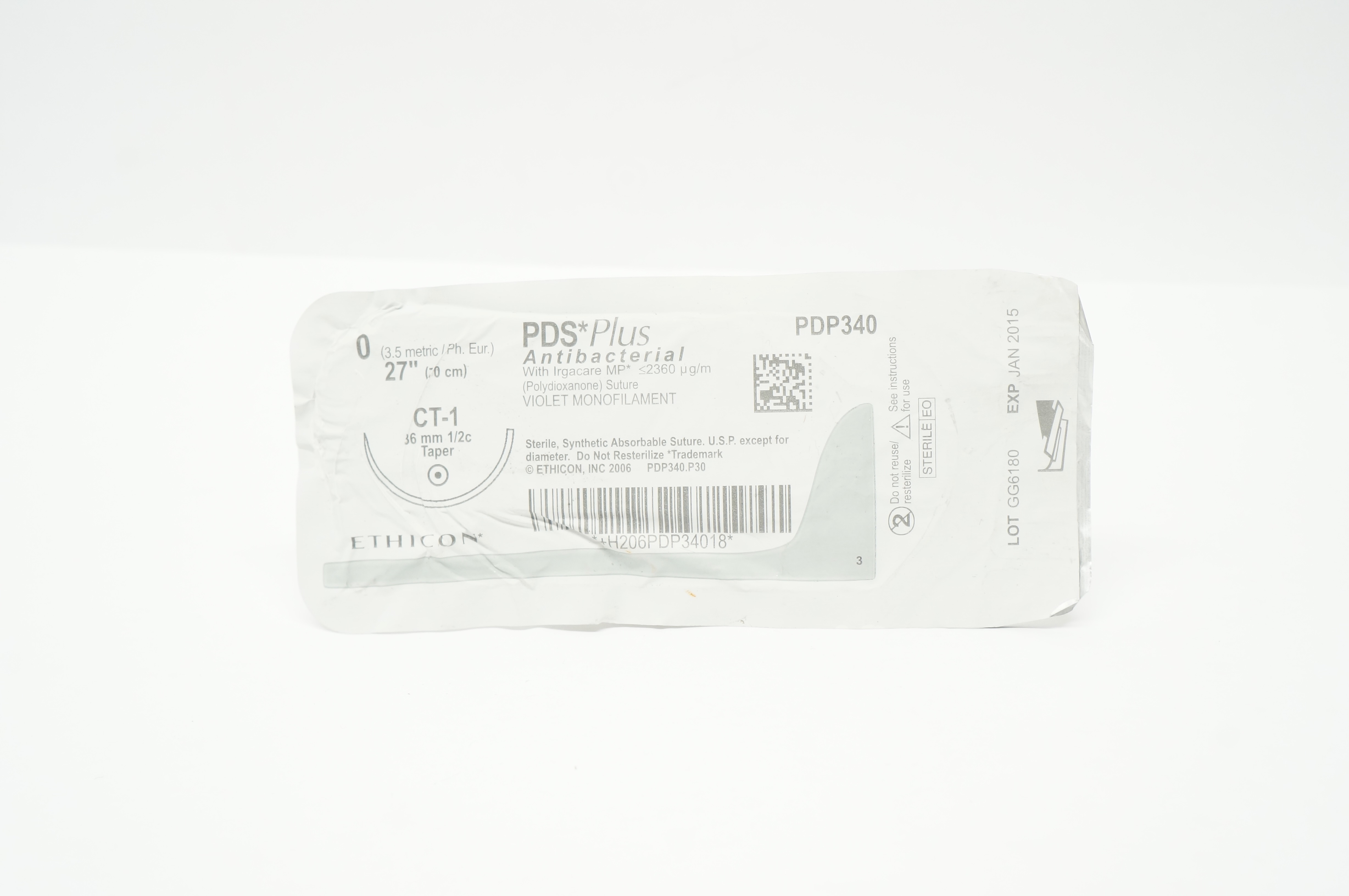 Ethicon PDP340 0 PDS Plus Antibacterial Stre CT-1 36mm 1/2c Taper, 27inch (x)
